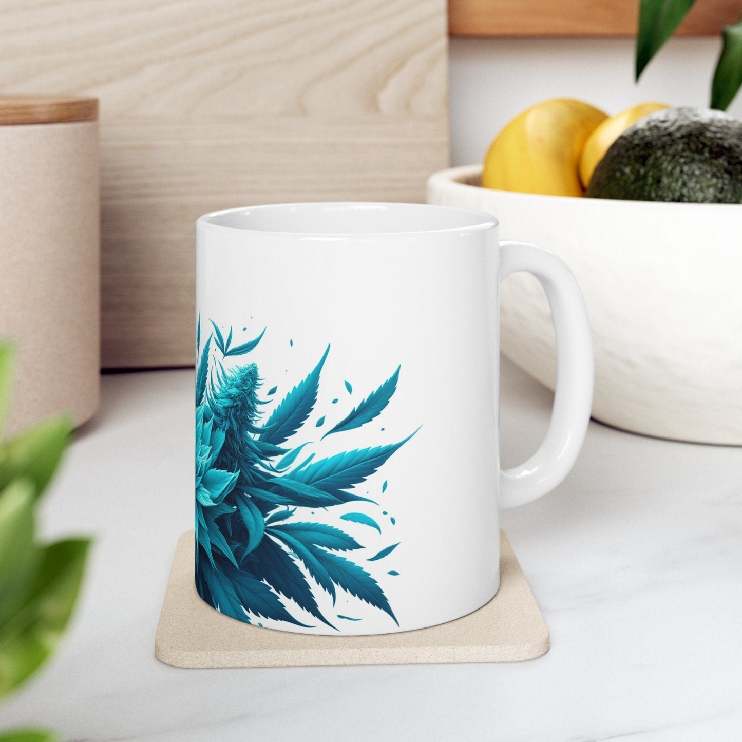 CYAN WEED FLOWER - Weed Coffee Mugs (11oz) Perfect Gift for Smokers/ Marijuana Gift; Wake and Bake Mug - Cannabis Cup / Stoner Mug