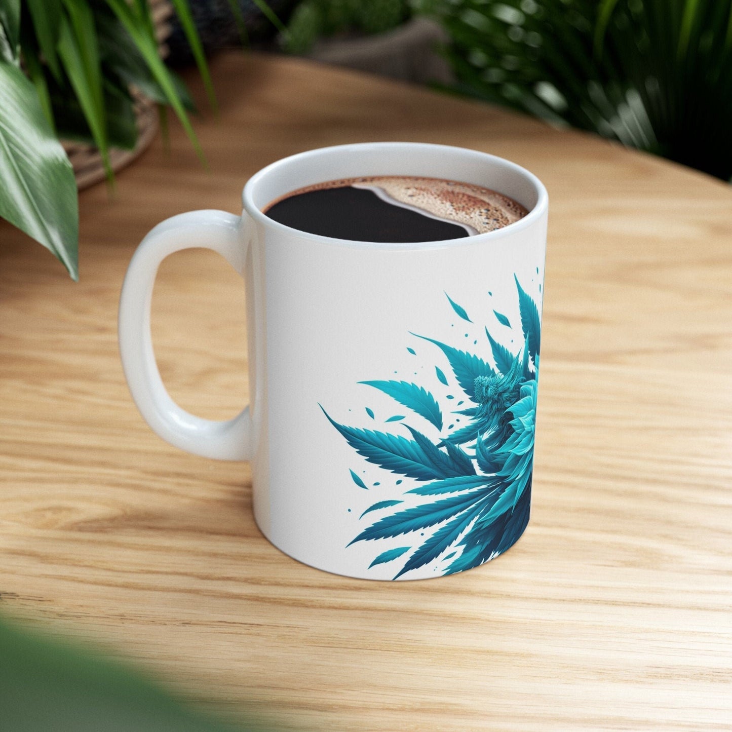 CYAN WEED FLOWER - Weed Coffee Mugs (11oz) Perfect Gift for Smokers/ Marijuana Gift; Wake and Bake Mug - Cannabis Cup / Stoner Mug