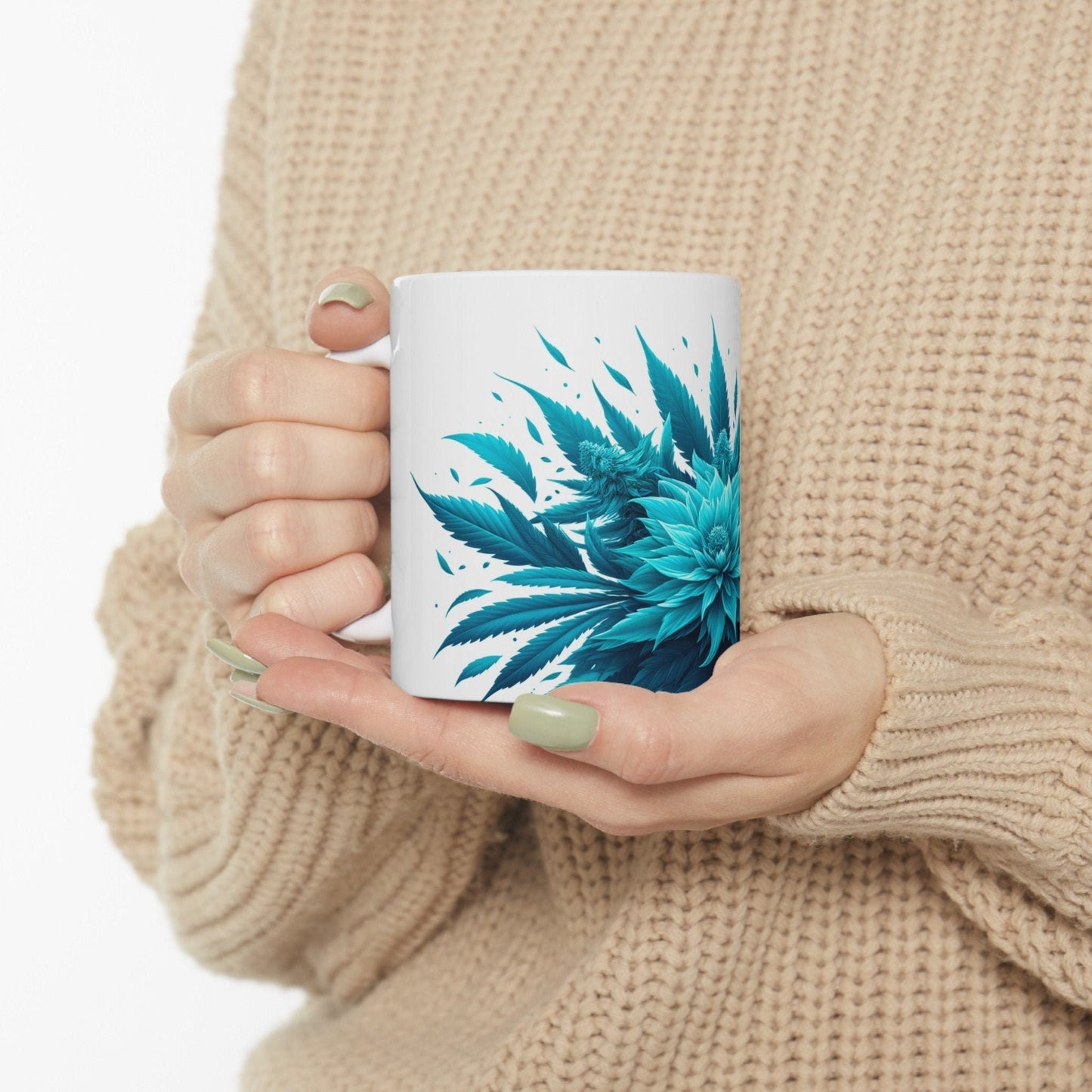 CYAN WEED FLOWER - Weed Coffee Mugs (11oz) Perfect Gift for Smokers/ Marijuana Gift; Wake and Bake Mug - Cannabis Cup / Stoner Mug