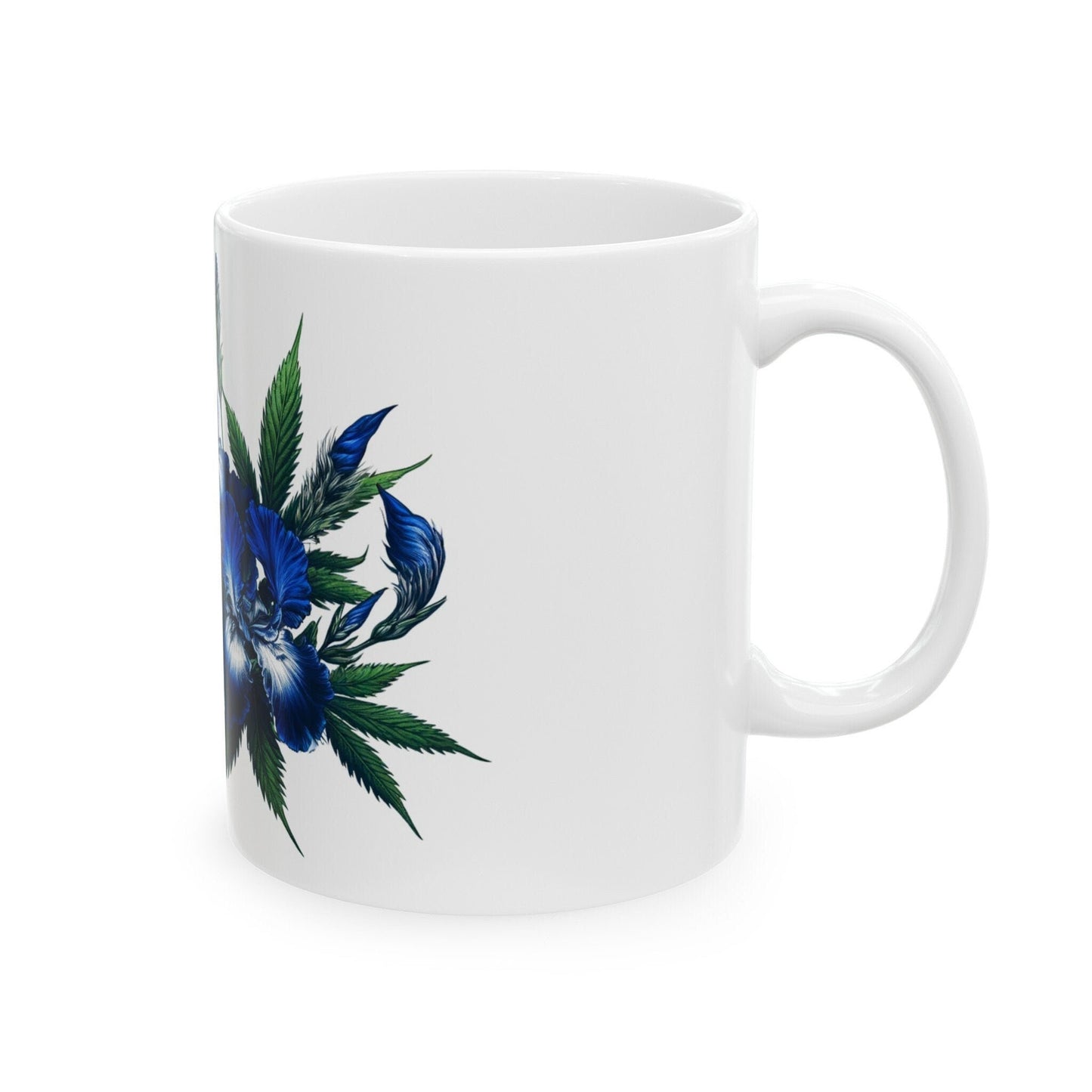 BLUE WEED FLOWER - Weed Coffee Mugs (11oz) Perfect Gift for Smokers/ Marijuana Gift; Wake and Bake Mug - Cannabis Cup / Stoner Mug