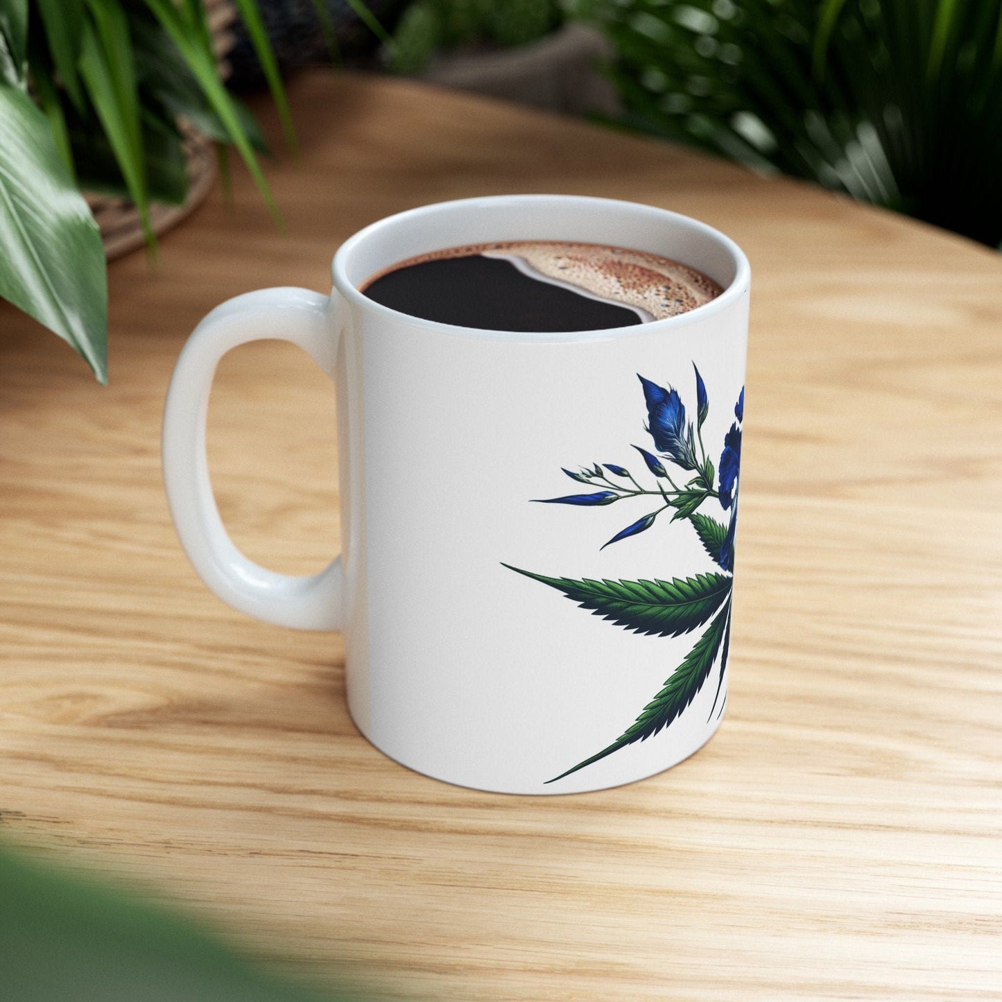 BLUE WEED FLOWER - Weed Coffee Mugs (11oz) Perfect Gift for Smokers/ Marijuana Gift; Wake and Bake Mug - Cannabis Cup / Stoner Mug