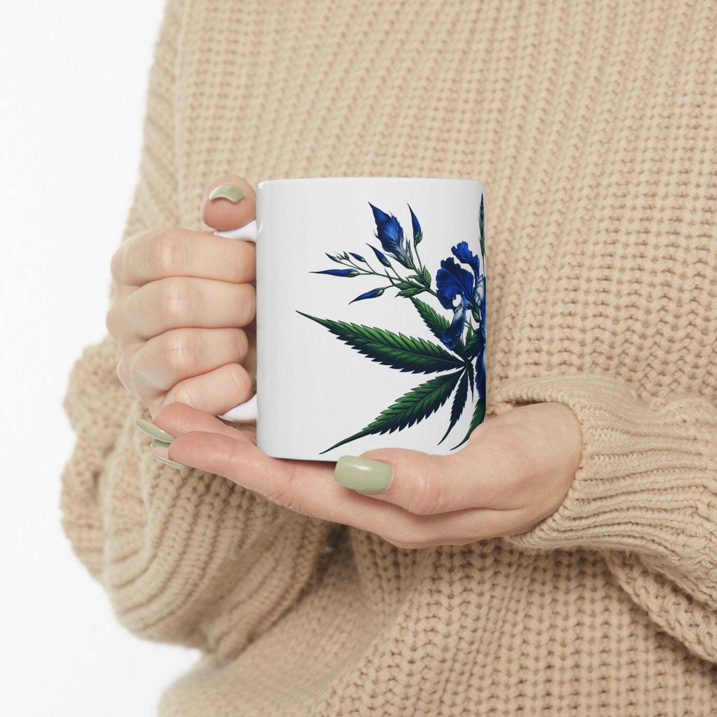 BLUE WEED FLOWER - Weed Coffee Mugs (11oz) Perfect Gift for Smokers/ Marijuana Gift; Wake and Bake Mug - Cannabis Cup / Stoner Mug