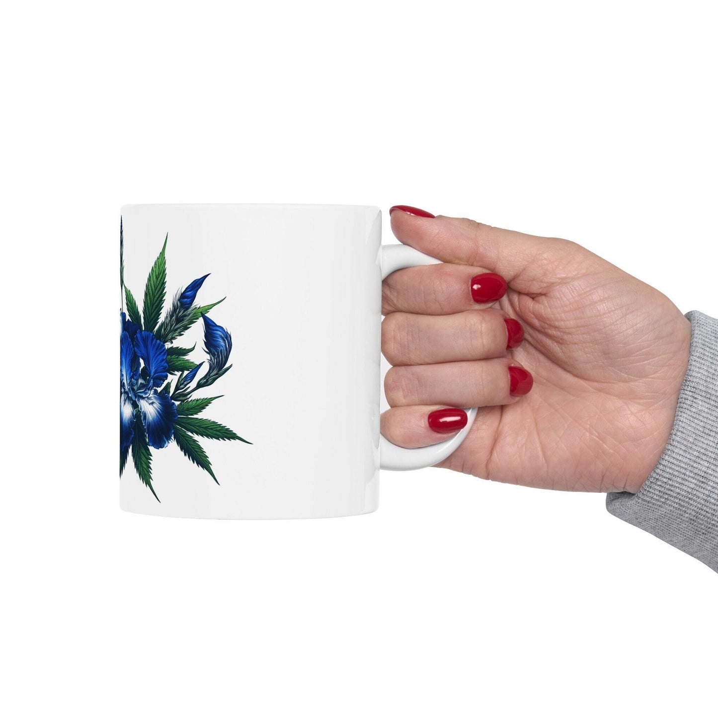BLUE WEED FLOWER - Weed Coffee Mugs (11oz) Perfect Gift for Smokers/ Marijuana Gift; Wake and Bake Mug - Cannabis Cup / Stoner Mug