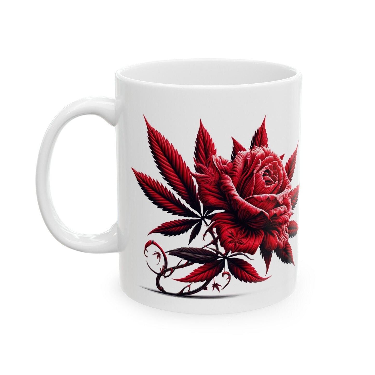 RED WEED FLOWER - Weed Coffee Mugs (11oz) Perfect Gift for Smokers/ Marijuana Gift; Wake and Bake Mug - Cannabis Cup / Stoner Mug