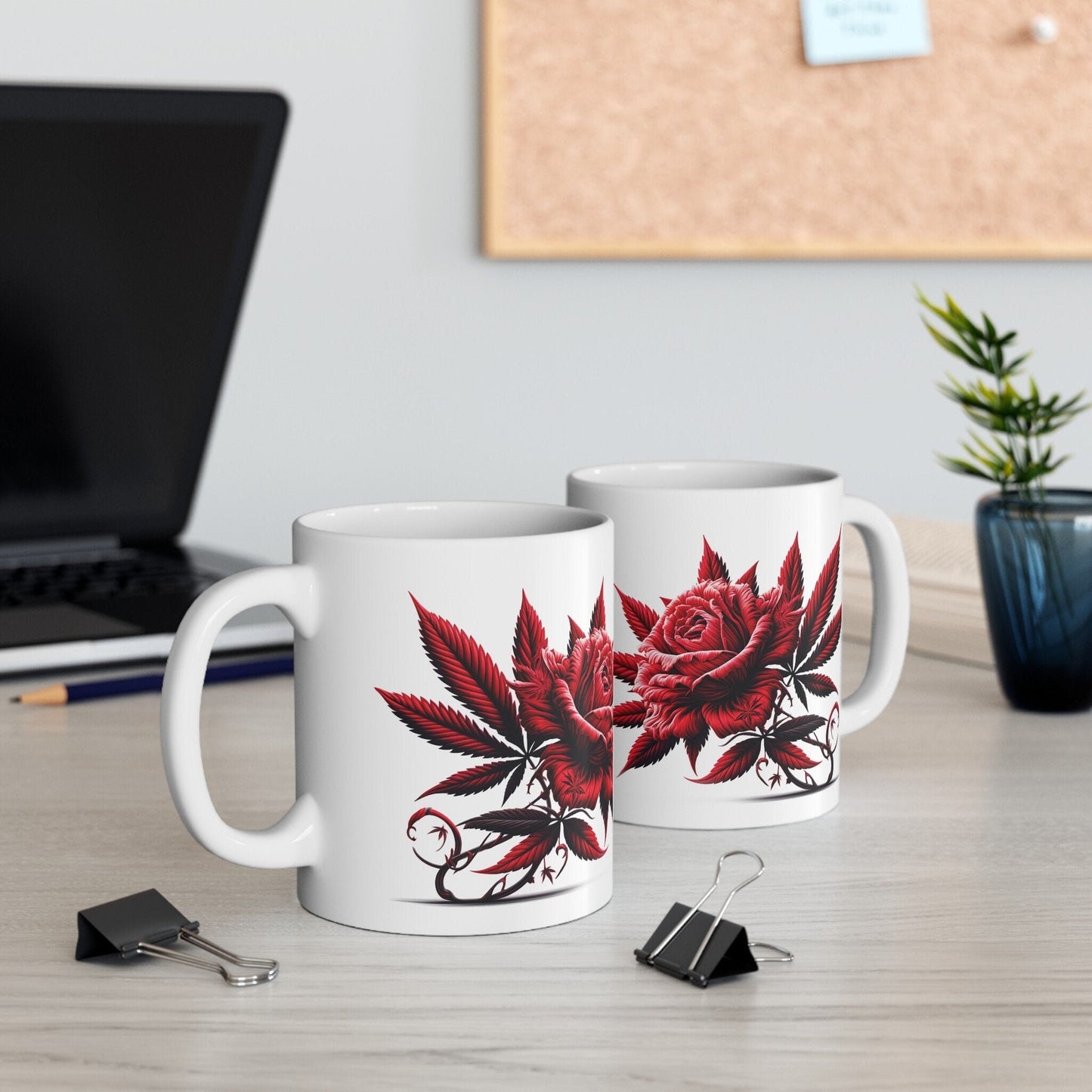 RED WEED FLOWER - Weed Coffee Mugs (11oz) Perfect Gift for Smokers/ Marijuana Gift; Wake and Bake Mug - Cannabis Cup / Stoner Mug