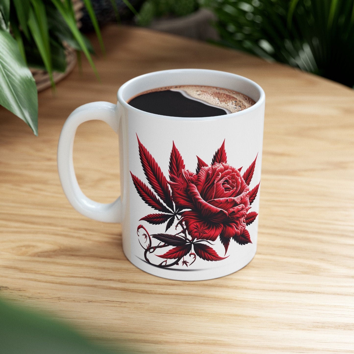 RED WEED FLOWER - Weed Coffee Mugs (11oz) Perfect Gift for Smokers/ Marijuana Gift; Wake and Bake Mug - Cannabis Cup / Stoner Mug