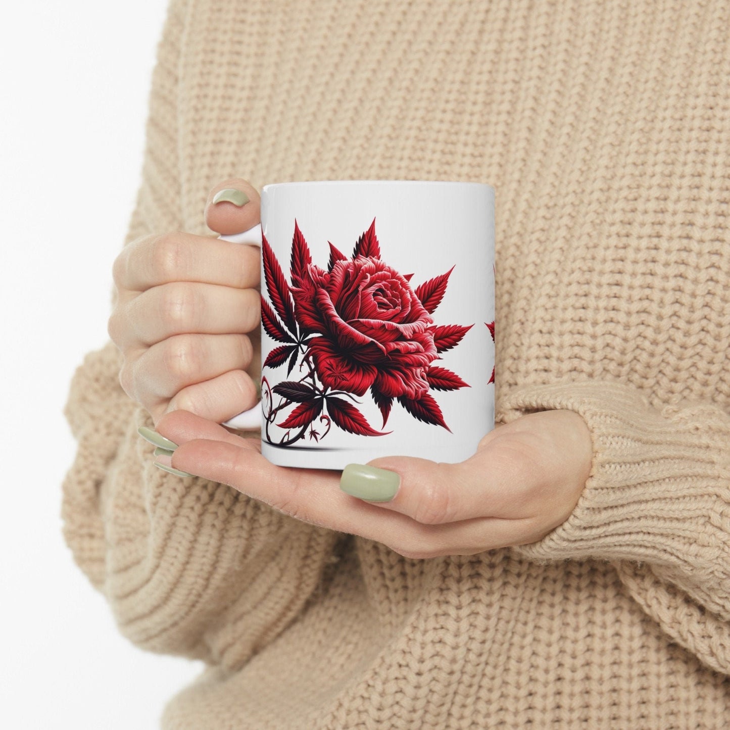 RED WEED FLOWER - Weed Coffee Mugs (11oz) Perfect Gift for Smokers/ Marijuana Gift; Wake and Bake Mug - Cannabis Cup / Stoner Mug