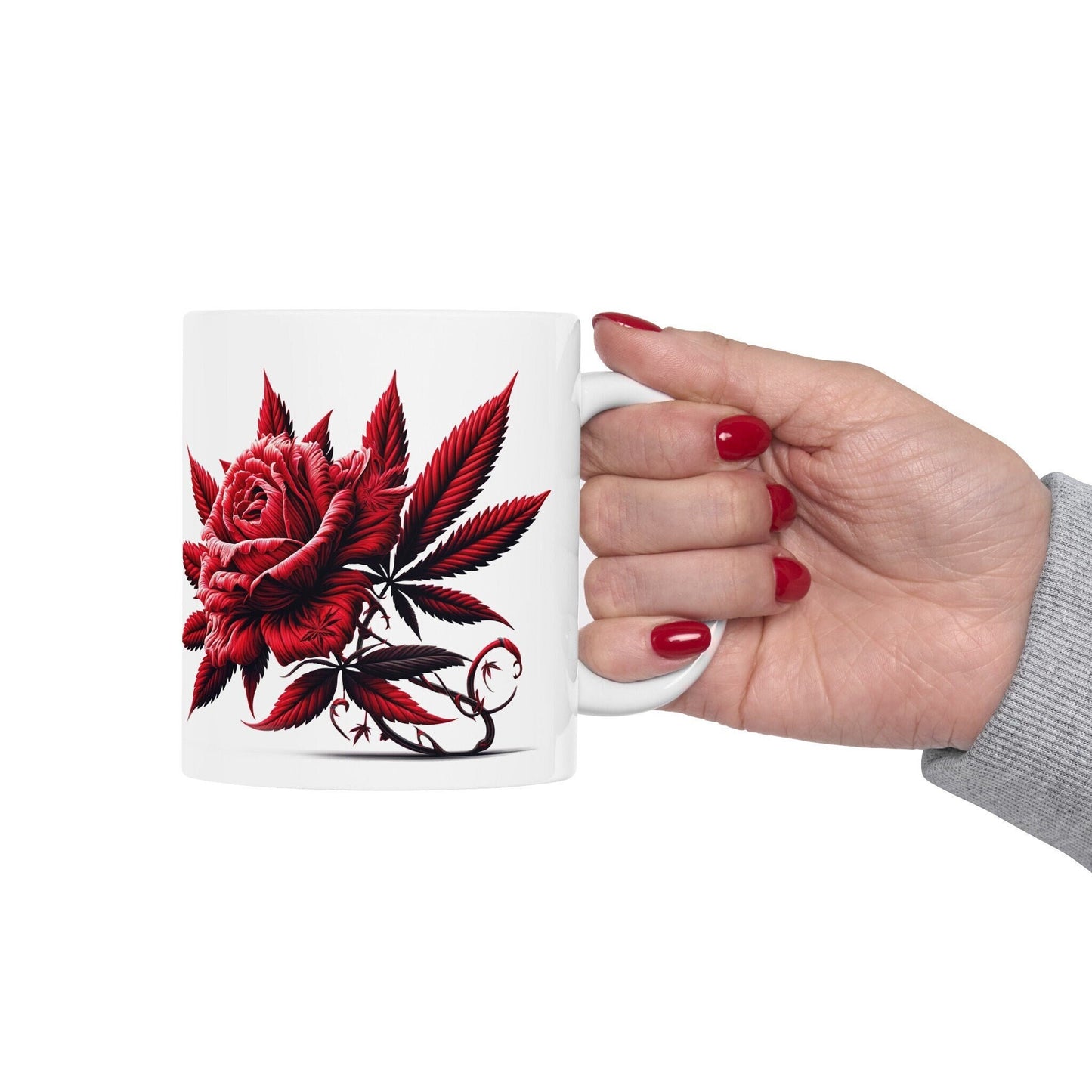 RED WEED FLOWER - Weed Coffee Mugs (11oz) Perfect Gift for Smokers/ Marijuana Gift; Wake and Bake Mug - Cannabis Cup / Stoner Mug