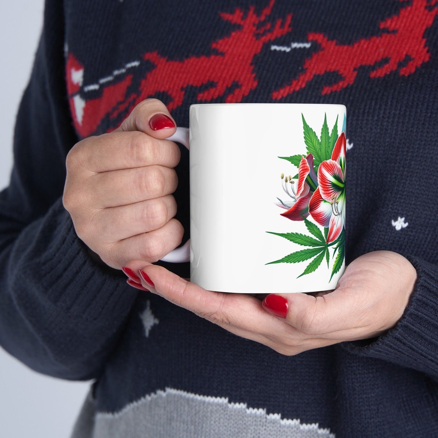 AMARYLLIS WEED FLOWER - Weed Coffee Mugs (11oz) Perfect Gift for Smokers/ Marijuana Gift; Wake and Bake Mug - Cannabis Cup / Stoner Mug