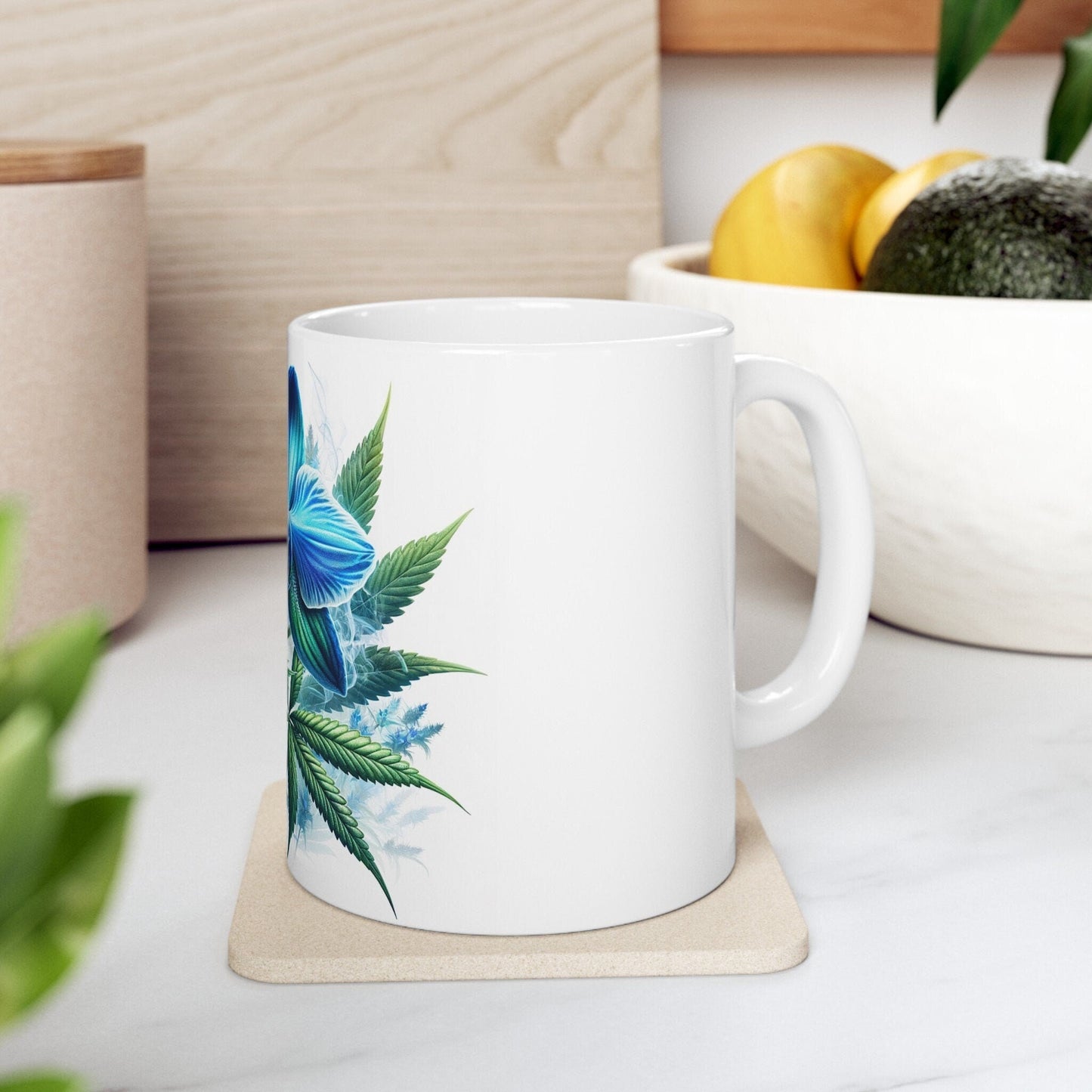 BLUE ORCHID Weed FLOWER - Weed Coffee Mugs (11oz) Perfect Gift for Smokers/ Marijuana Gift; Wake and Bake Mug - Cannabis Cup / Stoner Mug