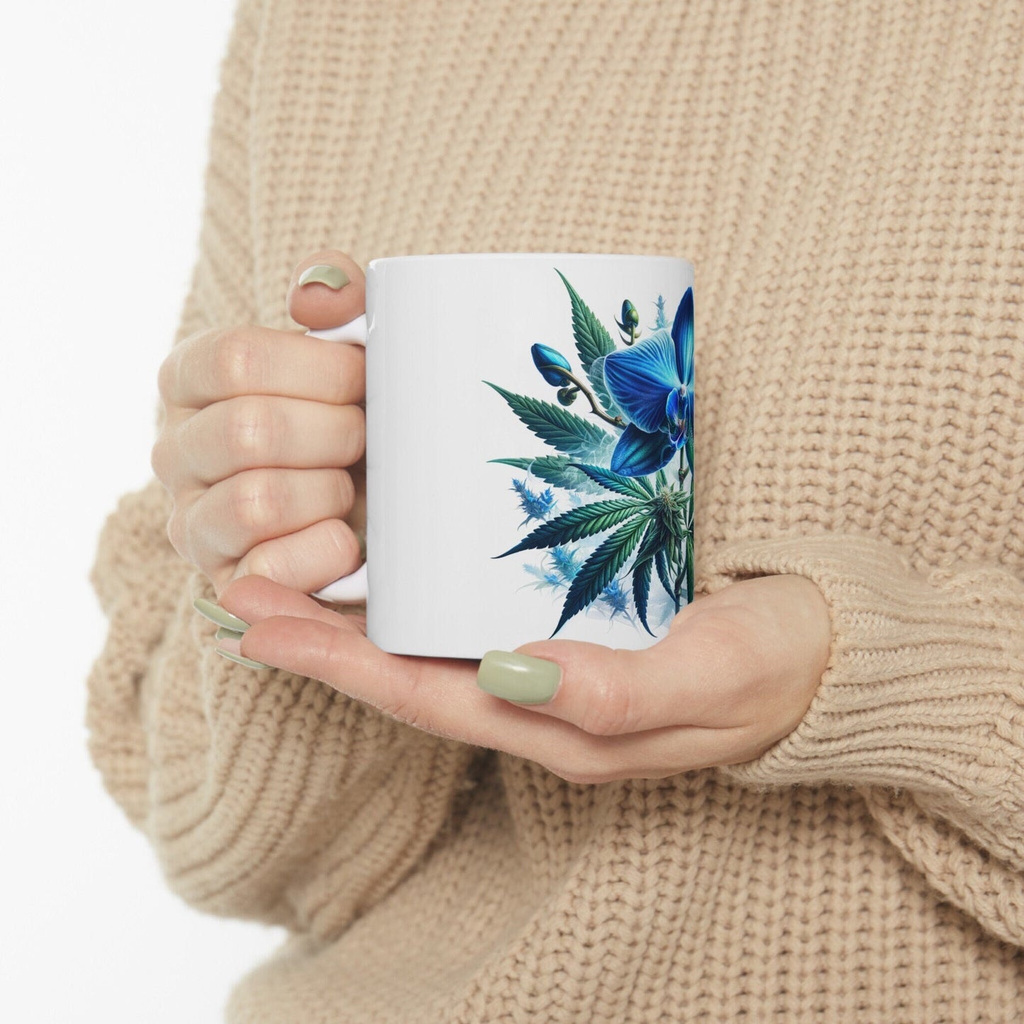 BLUE ORCHID Weed FLOWER - Weed Coffee Mugs (11oz) Perfect Gift for Smokers/ Marijuana Gift; Wake and Bake Mug - Cannabis Cup / Stoner Mug
