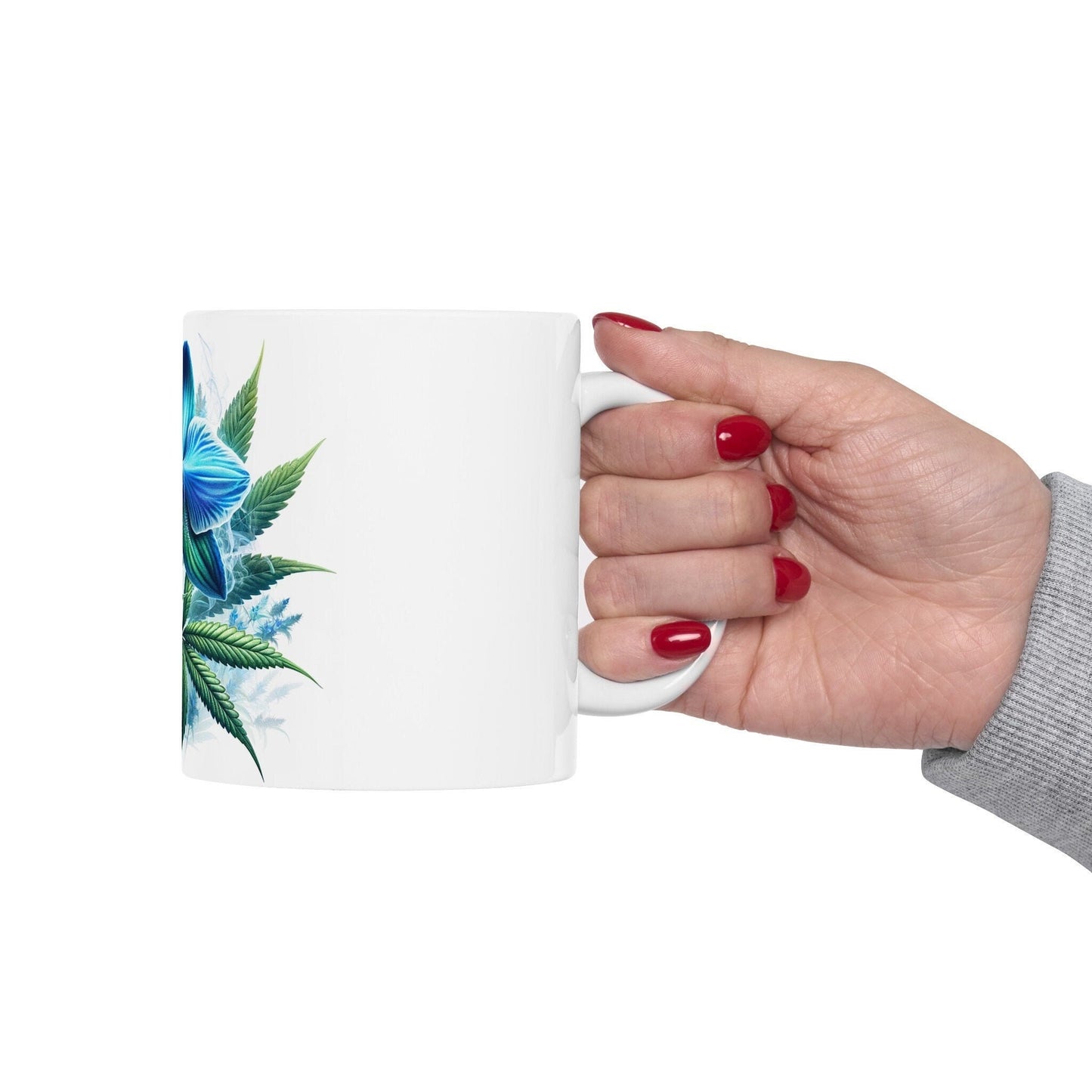 BLUE ORCHID Weed FLOWER - Weed Coffee Mugs (11oz) Perfect Gift for Smokers/ Marijuana Gift; Wake and Bake Mug - Cannabis Cup / Stoner Mug