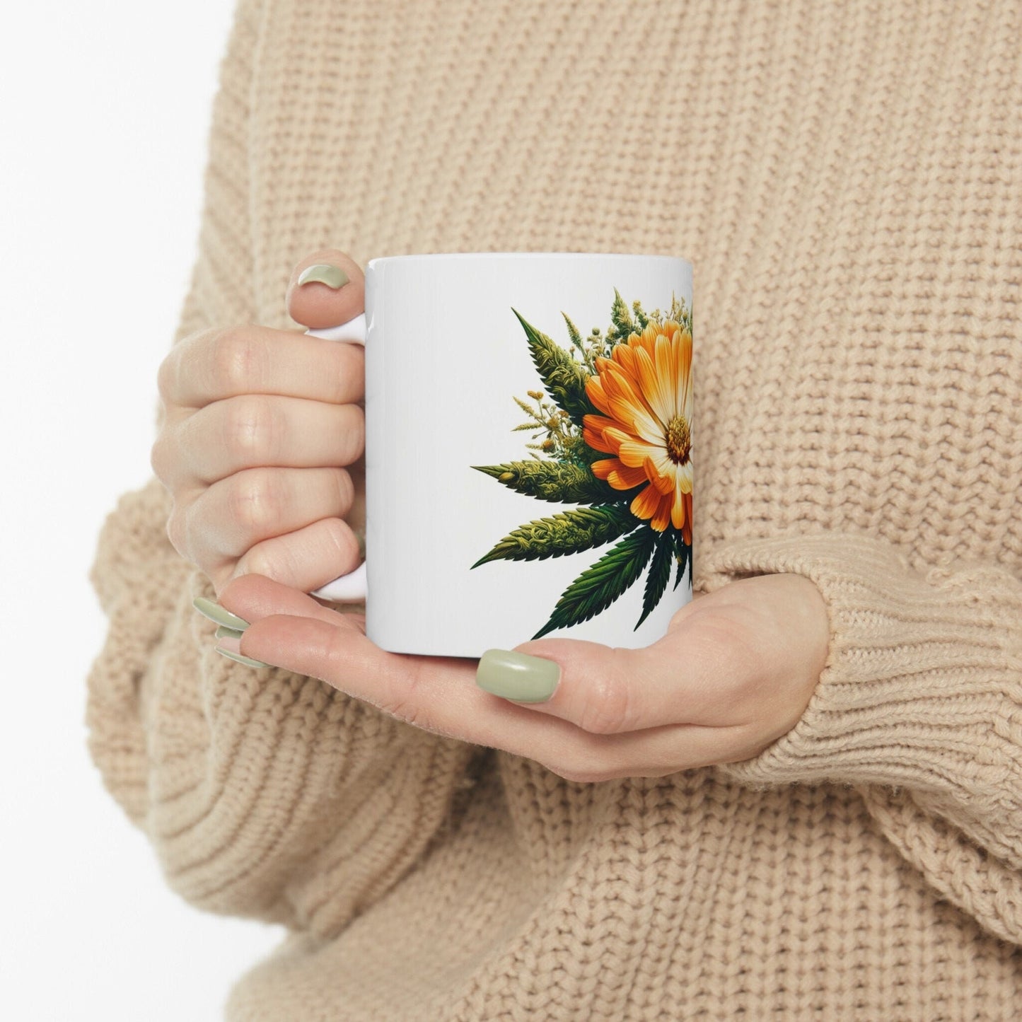 CALENDULA WEED FLOWER - Weed Coffee Mugs (11oz) Perfect Gift for Smokers/ Marijuana Gift; Wake and Bake Mug - Cannabis Cup / Stoner Mug