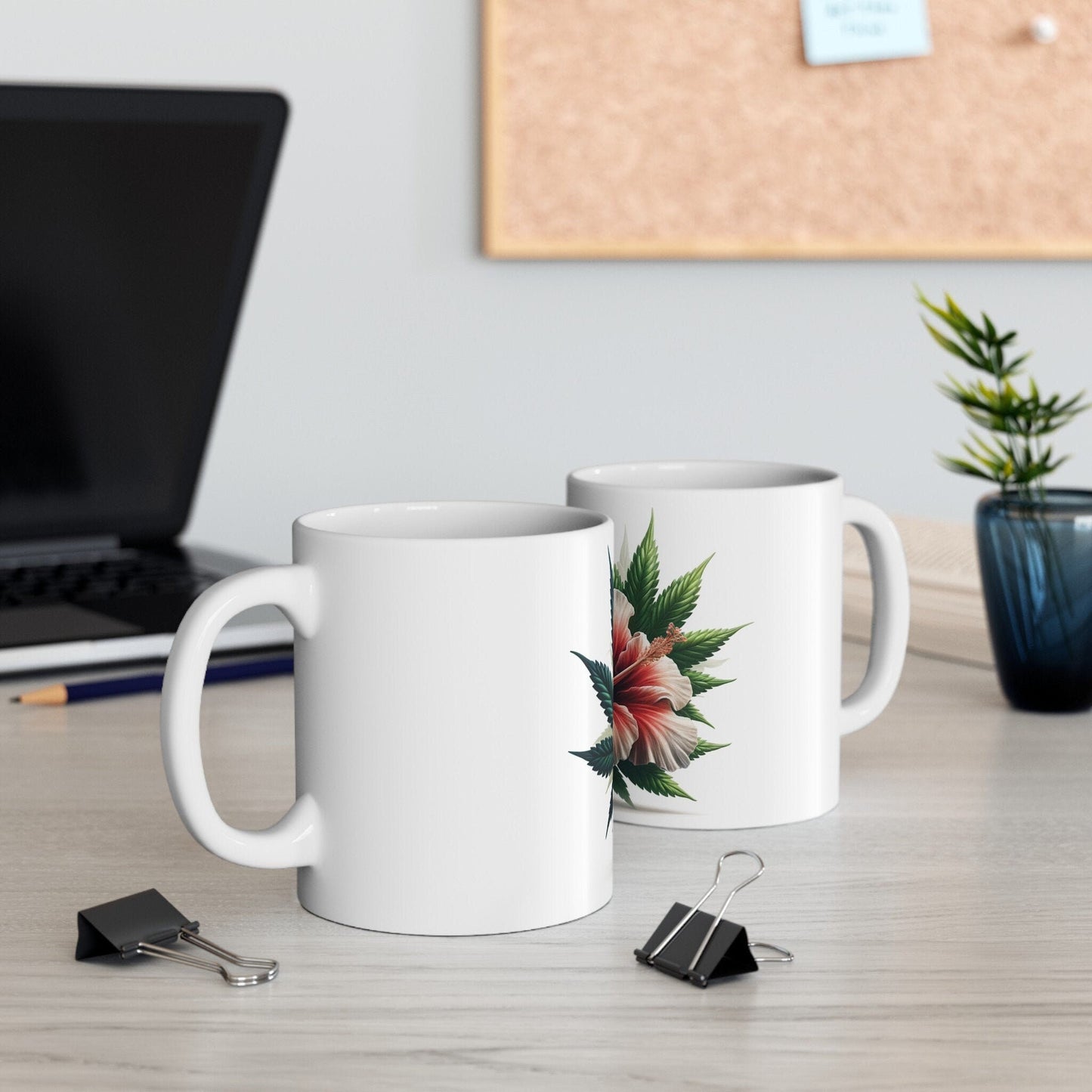 HIBISCUS WEED FLOWER - Weed Coffee Mugs (11oz) Perfect Gift for Smokers/ Marijuana Gift; Wake and Bake Mug - Cannabis Cup / Stoner Mug
