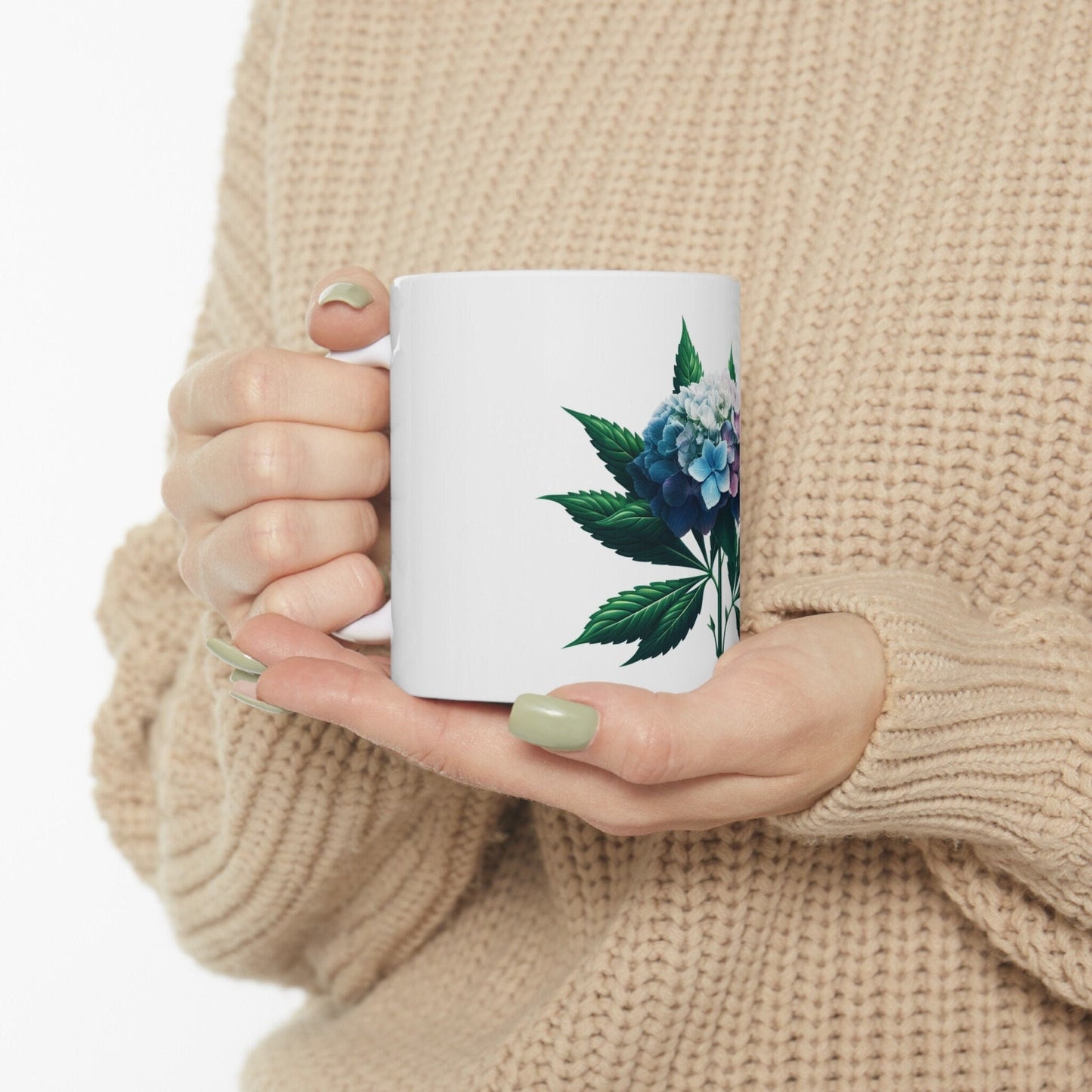 HYDRANGEA WEED FLOWER - Weed Coffee Mugs (11oz) Perfect Gift for Smokers/ Marijuana Gift; Wake and Bake Mug - Cannabis Cup / Stoner Mug