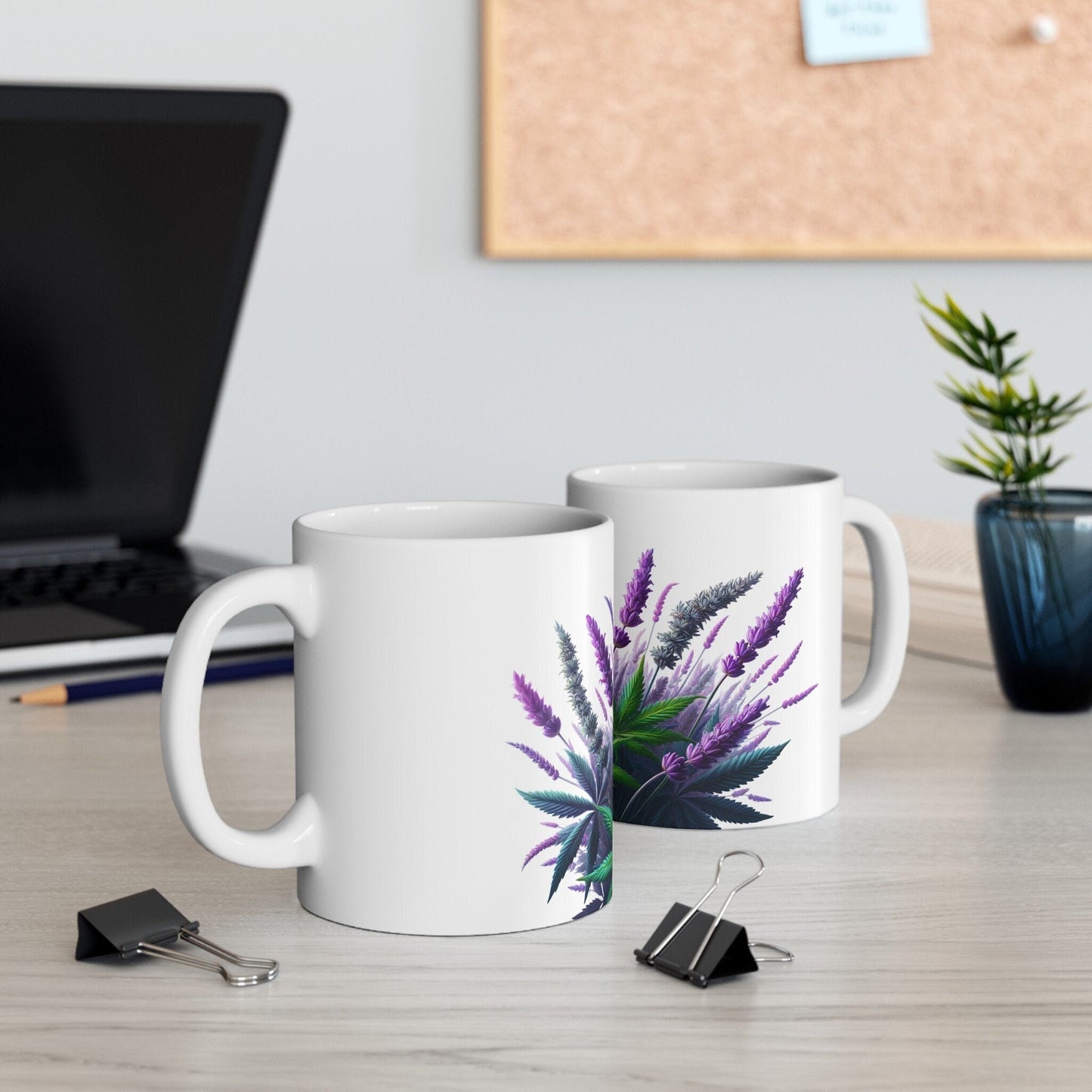LAVENDER WEED FLOWER - Weed Coffee Mugs (11oz) Perfect Gift for Smokers/ Marijuana Gift; Wake and Bake Mug - Cannabis Cup / Stoner Mug