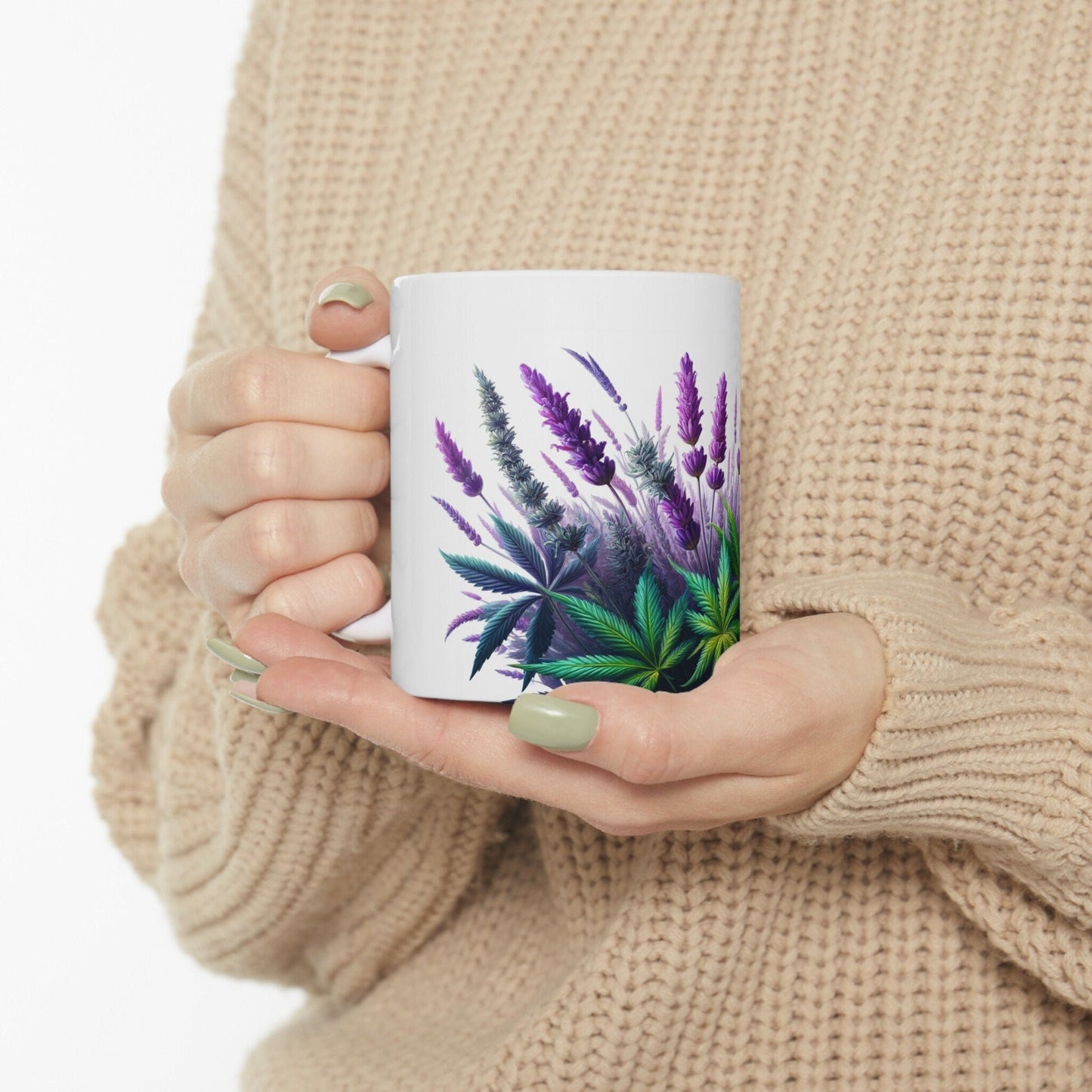 LAVENDER WEED FLOWER - Weed Coffee Mugs (11oz) Perfect Gift for Smokers/ Marijuana Gift; Wake and Bake Mug - Cannabis Cup / Stoner Mug