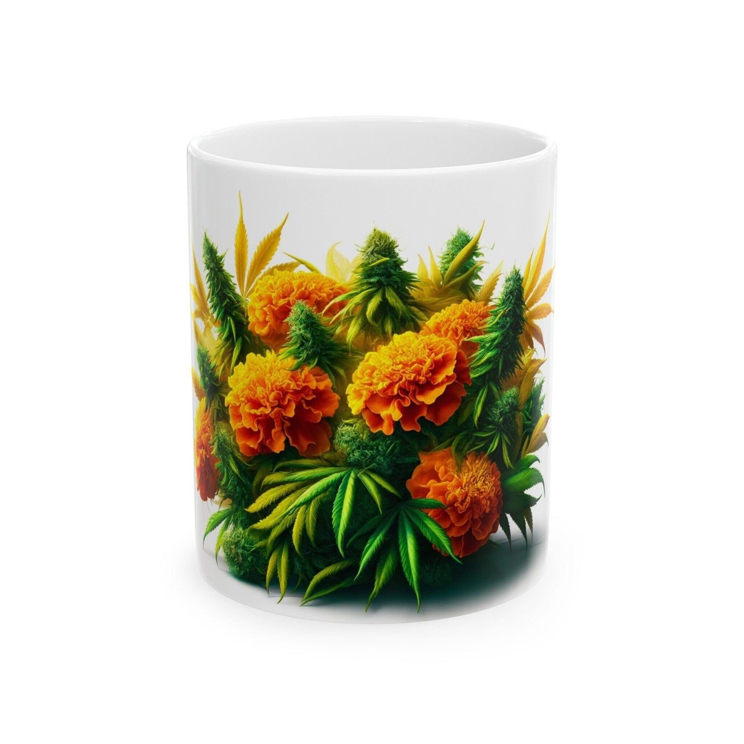 MARIGOLD WEED FLOWER - Weed Coffee Mugs (11oz) Perfect Gift for Smokers/ Marijuana Gift; Wake and Bake Mug - Cannabis Cup / Stoner Mug