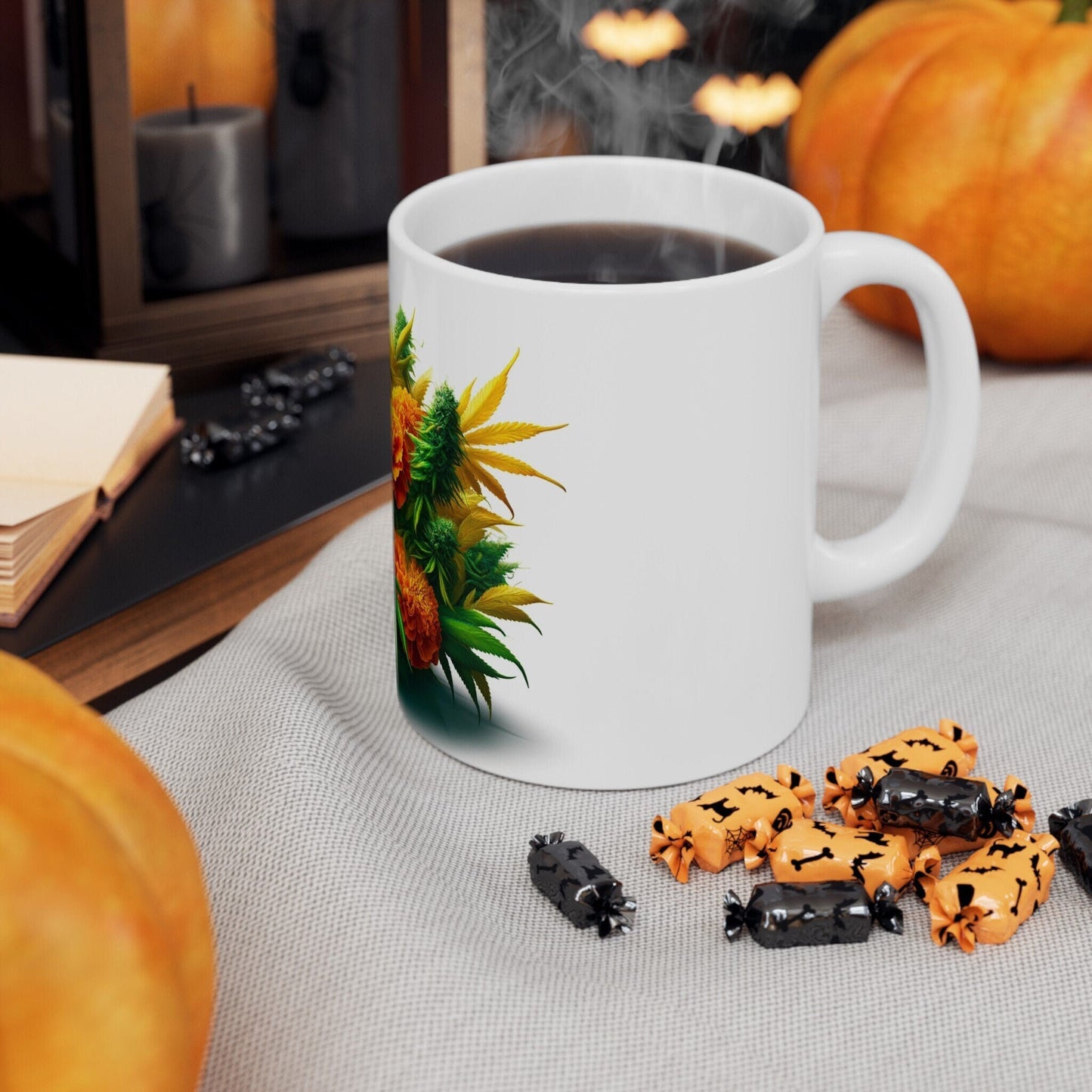 MARIGOLD WEED FLOWER - Weed Coffee Mugs (11oz) Perfect Gift for Smokers/ Marijuana Gift; Wake and Bake Mug - Cannabis Cup / Stoner Mug