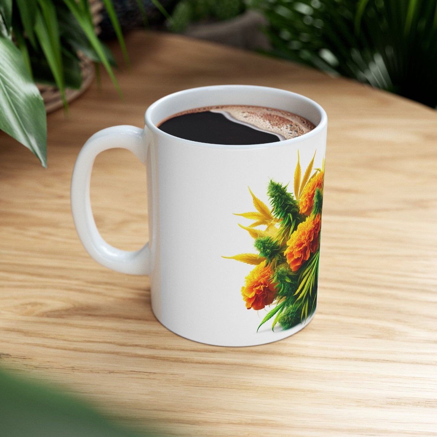 MARIGOLD WEED FLOWER - Weed Coffee Mugs (11oz) Perfect Gift for Smokers/ Marijuana Gift; Wake and Bake Mug - Cannabis Cup / Stoner Mug