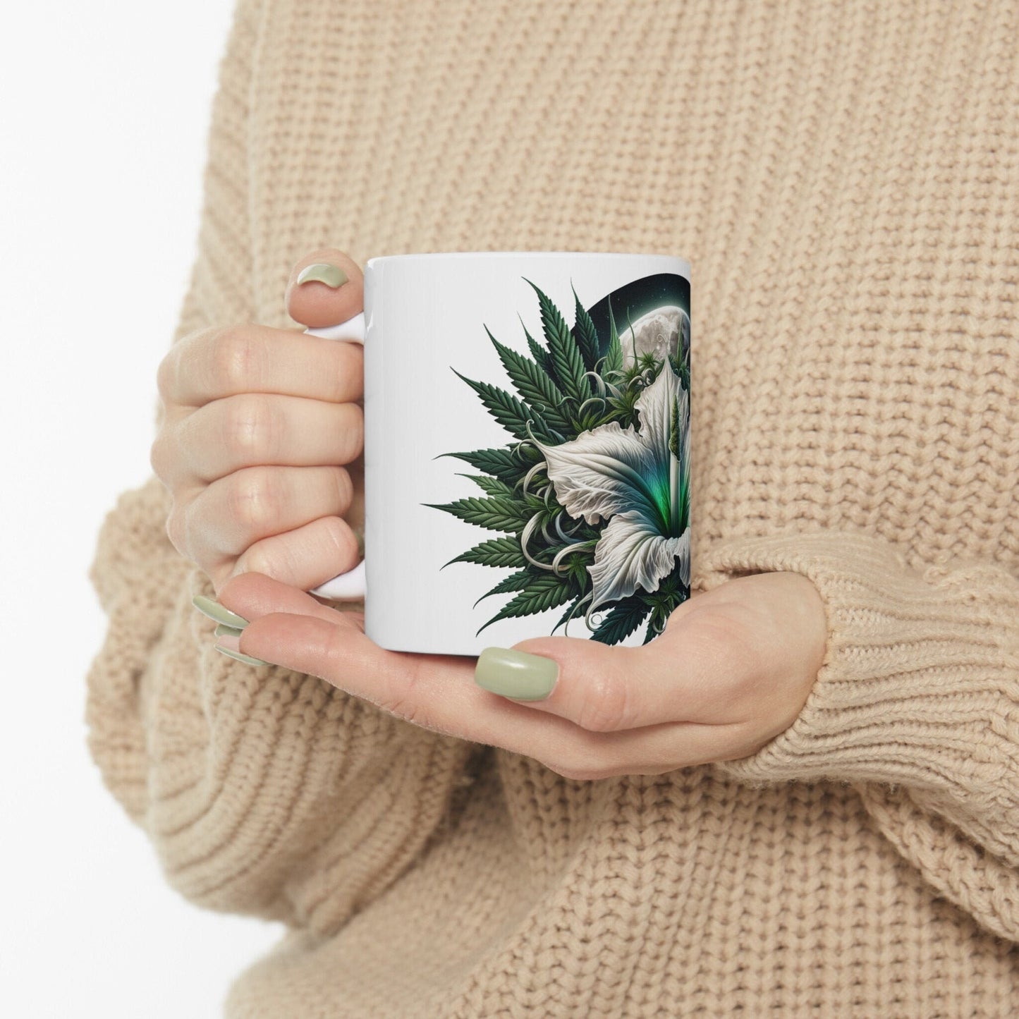 MOONFLOWER WEED FLOWER - Weed Coffee Mugs (11oz) Perfect Gift for Smokers/ Marijuana Gift; Wake and Bake Mug - Cannabis Cup / Stoner Mug