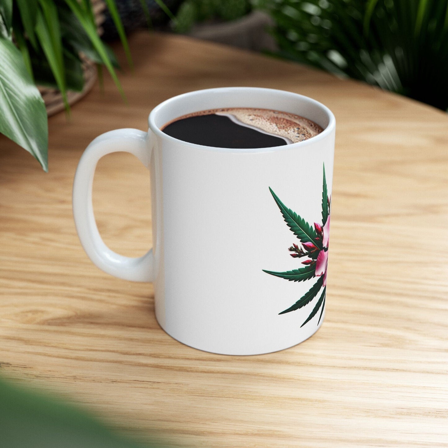 OLEANDER PINK Weed FLOWER - Weed Coffee Mugs (11oz) Perfect Gift for Smokers/ Marijuana Gift; Wake and Bake Mug - Cannabis Cup / Stoner Mug
