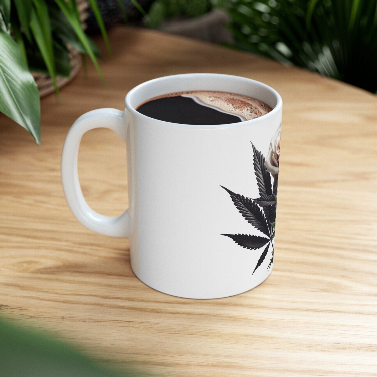 PINK ROSE Weed FLOWER - Weed Coffee Mugs (11oz) Perfect Gift for Smokers/ Marijuana Gift; Wake and Bake Mug - Cannabis Cup / Stoner Mug