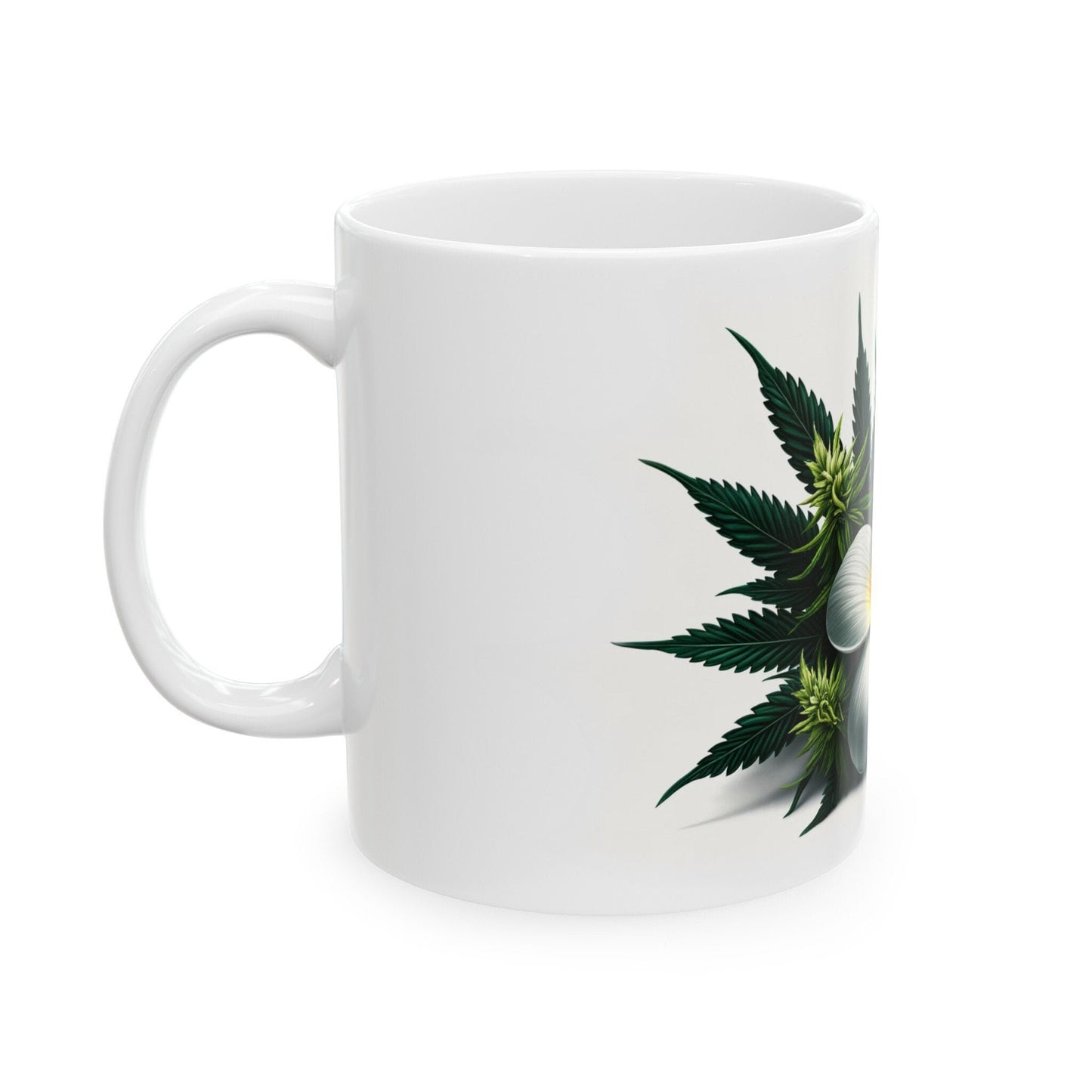 PLUMERIA WEED FLOWER - Weed Coffee Mugs (11oz) Perfect Gift for Smokers/ Marijuana Gift; Wake and Bake Mug - Cannabis Cup / Stoner Mug