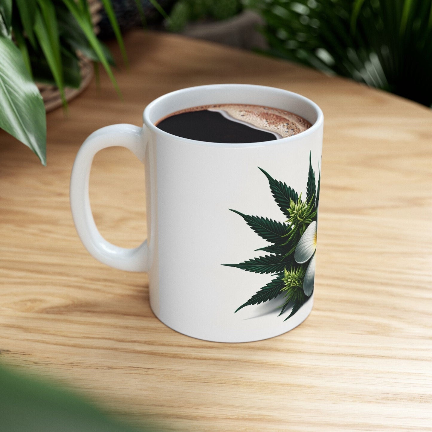 PLUMERIA WEED FLOWER - Weed Coffee Mugs (11oz) Perfect Gift for Smokers/ Marijuana Gift; Wake and Bake Mug - Cannabis Cup / Stoner Mug