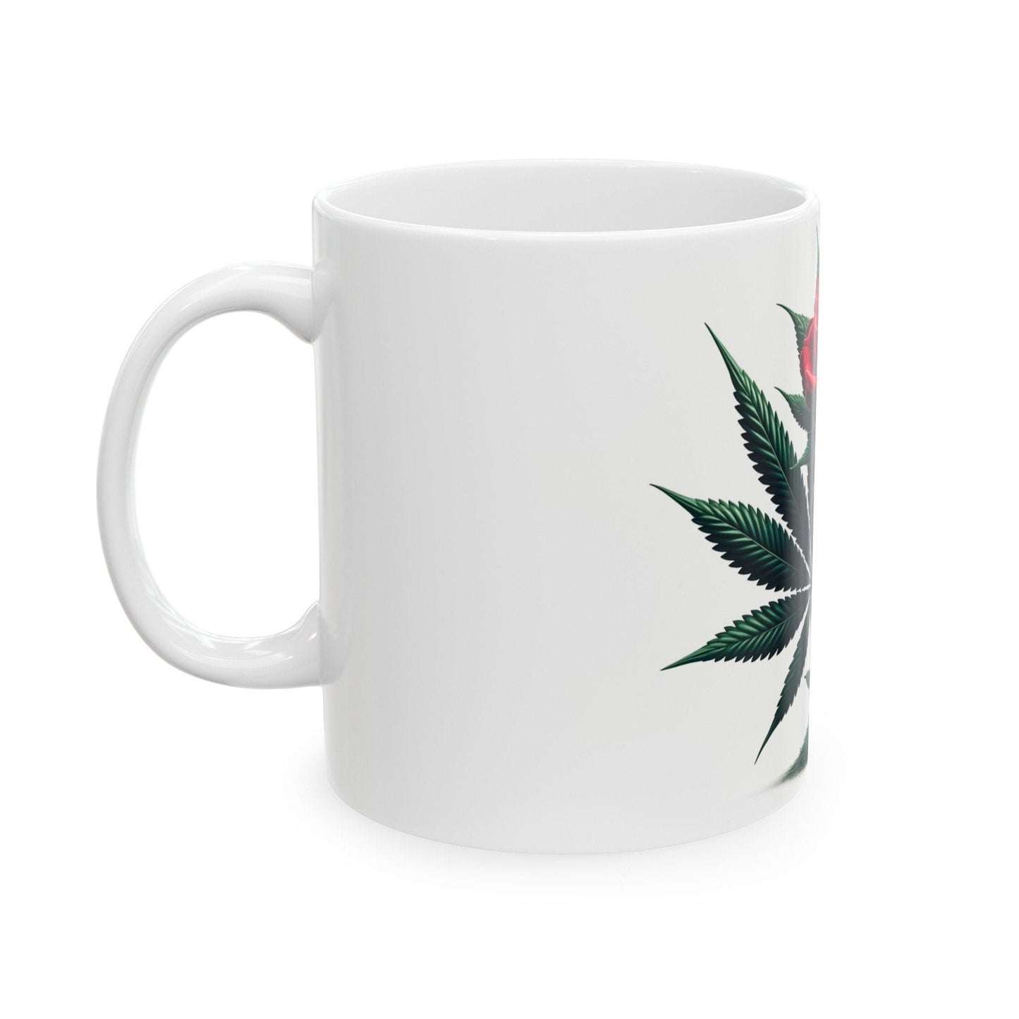 RED ROSE Weed FLOWER - Weed Coffee Mugs (11oz) Perfect Gift for Smokers/ Marijuana Gift; Wake and Bake Mug - Cannabis Cup / Stoner Mug