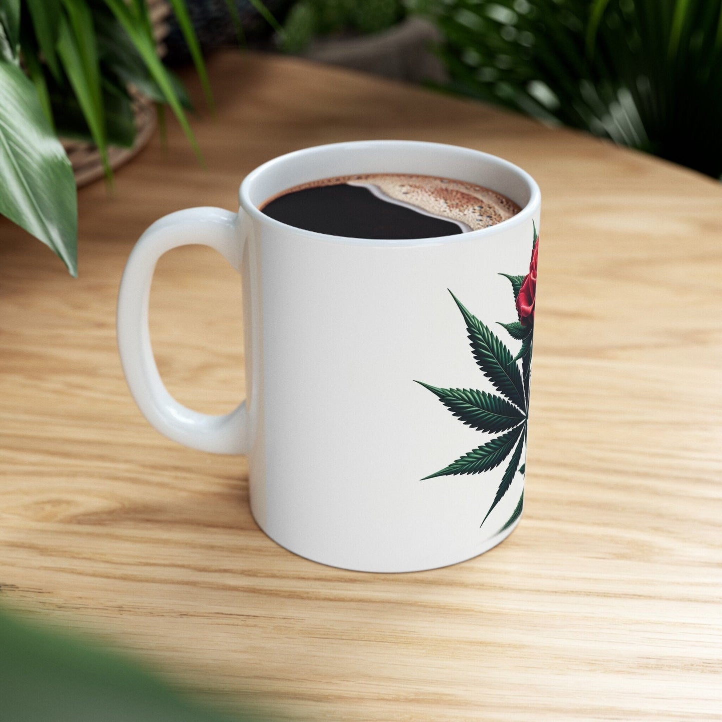 RED ROSE Weed FLOWER - Weed Coffee Mugs (11oz) Perfect Gift for Smokers/ Marijuana Gift; Wake and Bake Mug - Cannabis Cup / Stoner Mug