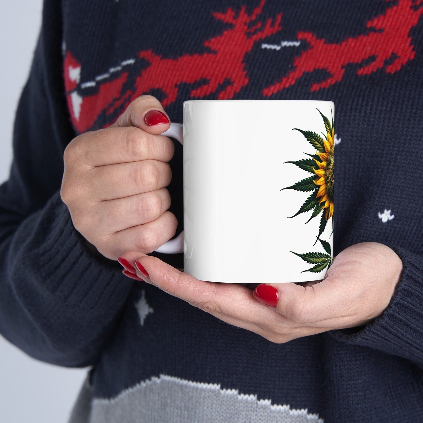 SUNFLOWER WEED FLOWER - Weed Coffee Mugs (11oz) Perfect Gift for Smokers/ Marijuana Gift; Wake and Bake Mug - Cannabis Cup / Stoner Mug