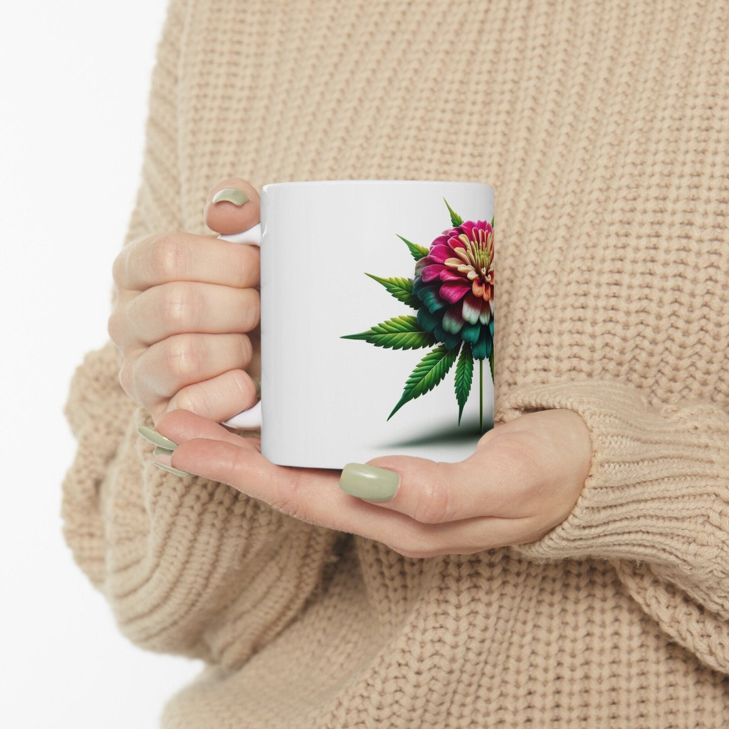 ZINNIA WEED FLOWER - Weed Coffee Mugs (11oz) Perfect Gift for Smokers/ Marijuana Gift; Wake and Bake Mug - Cannabis Cup / Stoner Mug