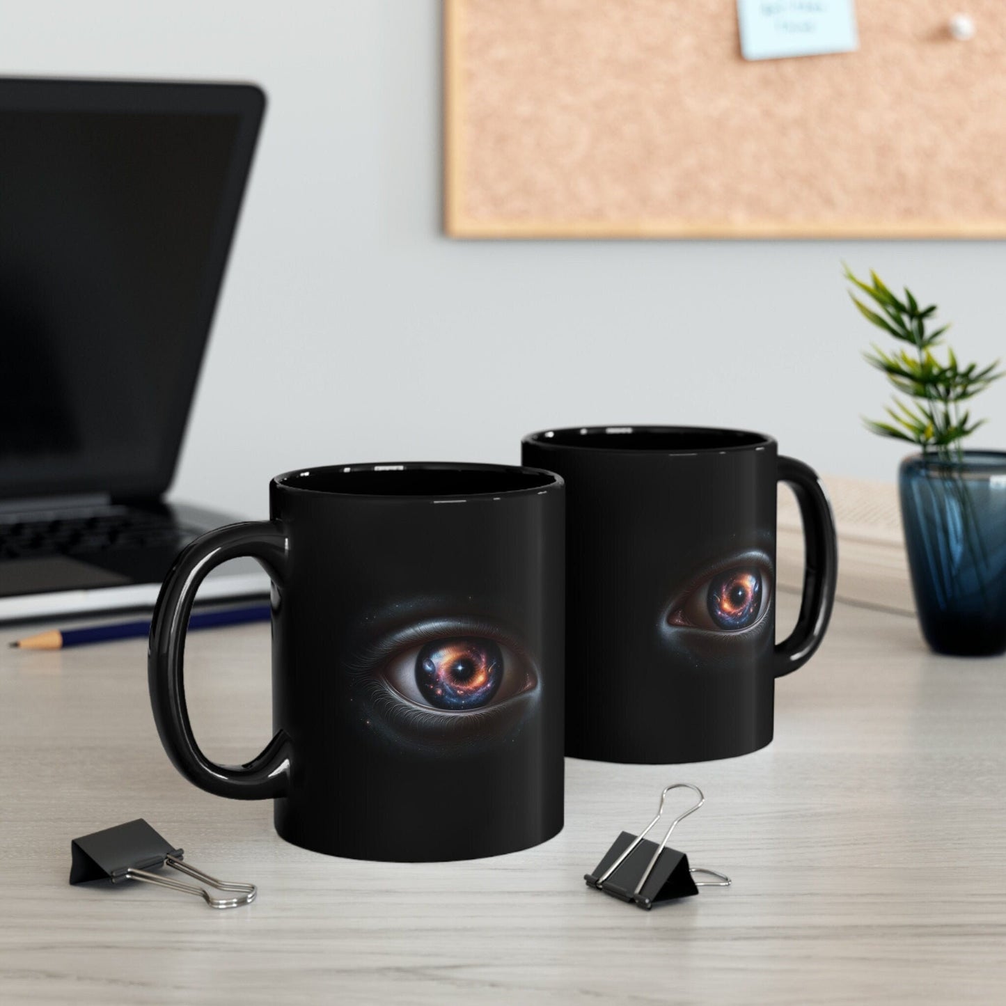 STARRY EYE - Black Base Coffee Mugs (11oz) Perfect Gift for Smokers, Stoners, Space Lovers; Wake and Bake Mug / Space Mug