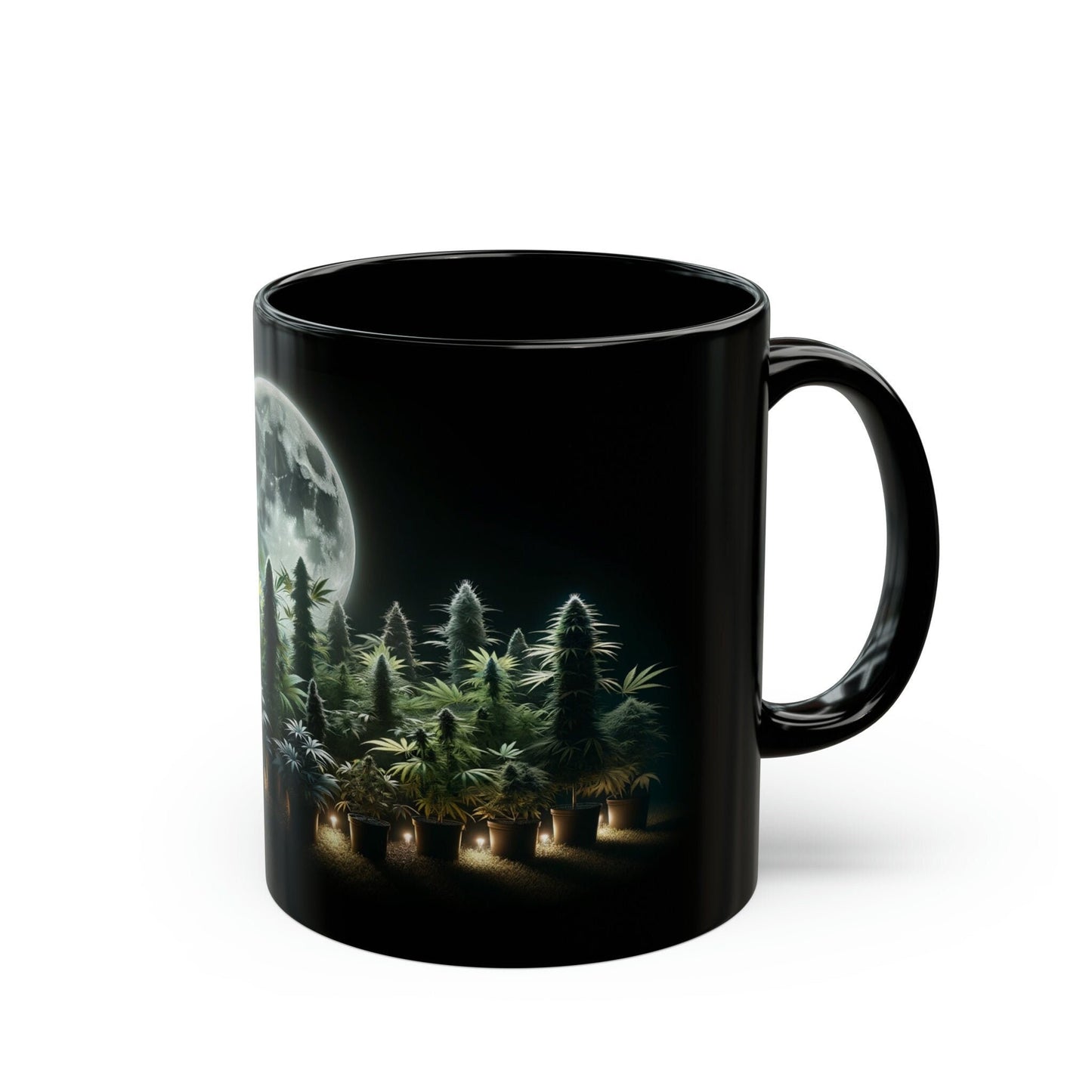 NIGHTTIME GROW - Black Base WEED Coffee Mugs - Perfect Gift for Smokers, Stoners, Marijuana Lovers, Growers; Weed Mug / Space Mug