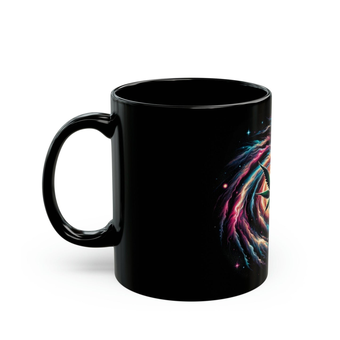 SPACE WEED LEAF - Black Base Coffee Mugs - Perfect Gift for Smokers, Stoners, Marijuana Lovers, Growers; Weed Mug / Space Mug for Stoners