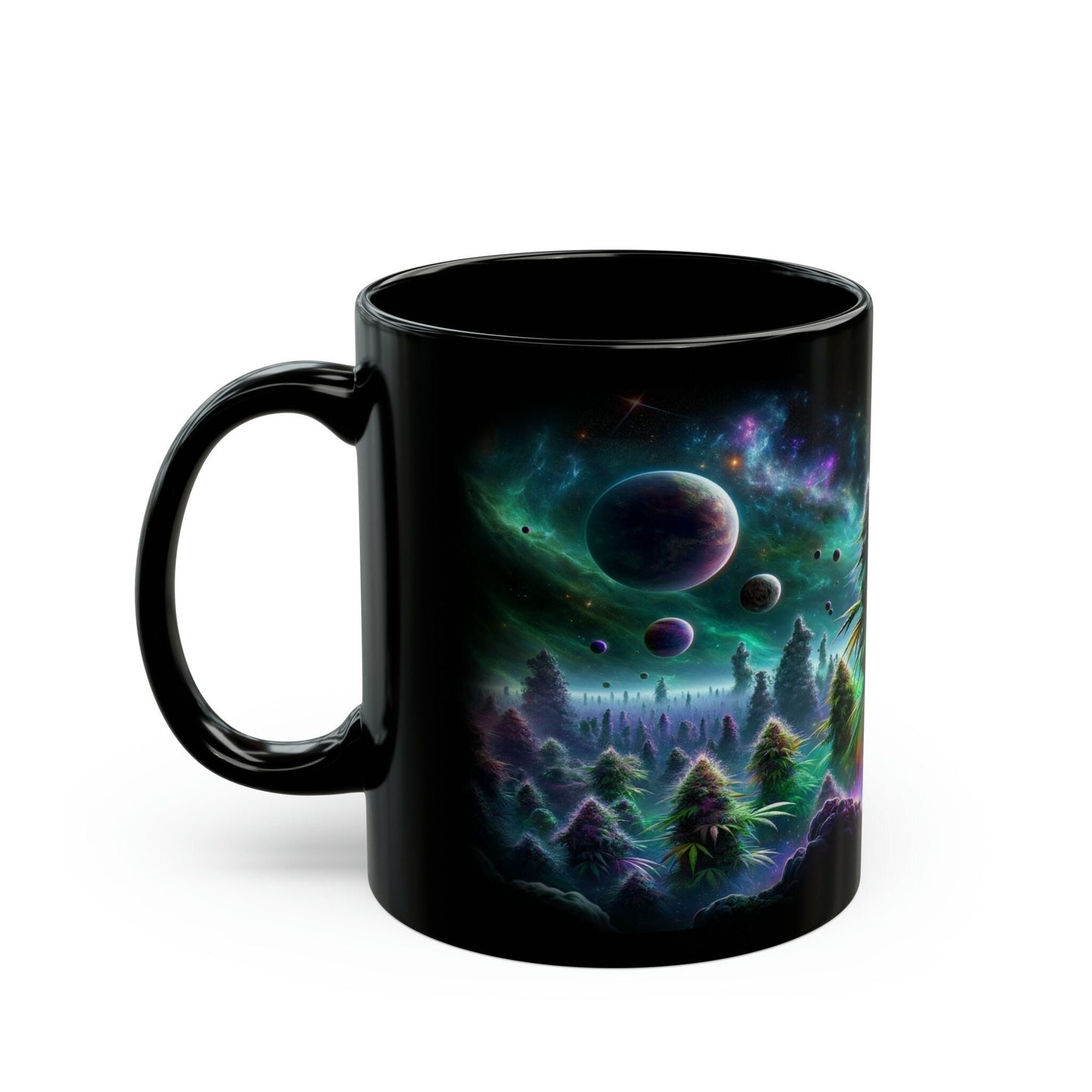 SPACE WEED - BLACK Themed Coffee Mugs - Perfect Gift for Smokers, Stoners, Marijuana Lovers, Growers; Weed Mug / Space Mug for Stoners
