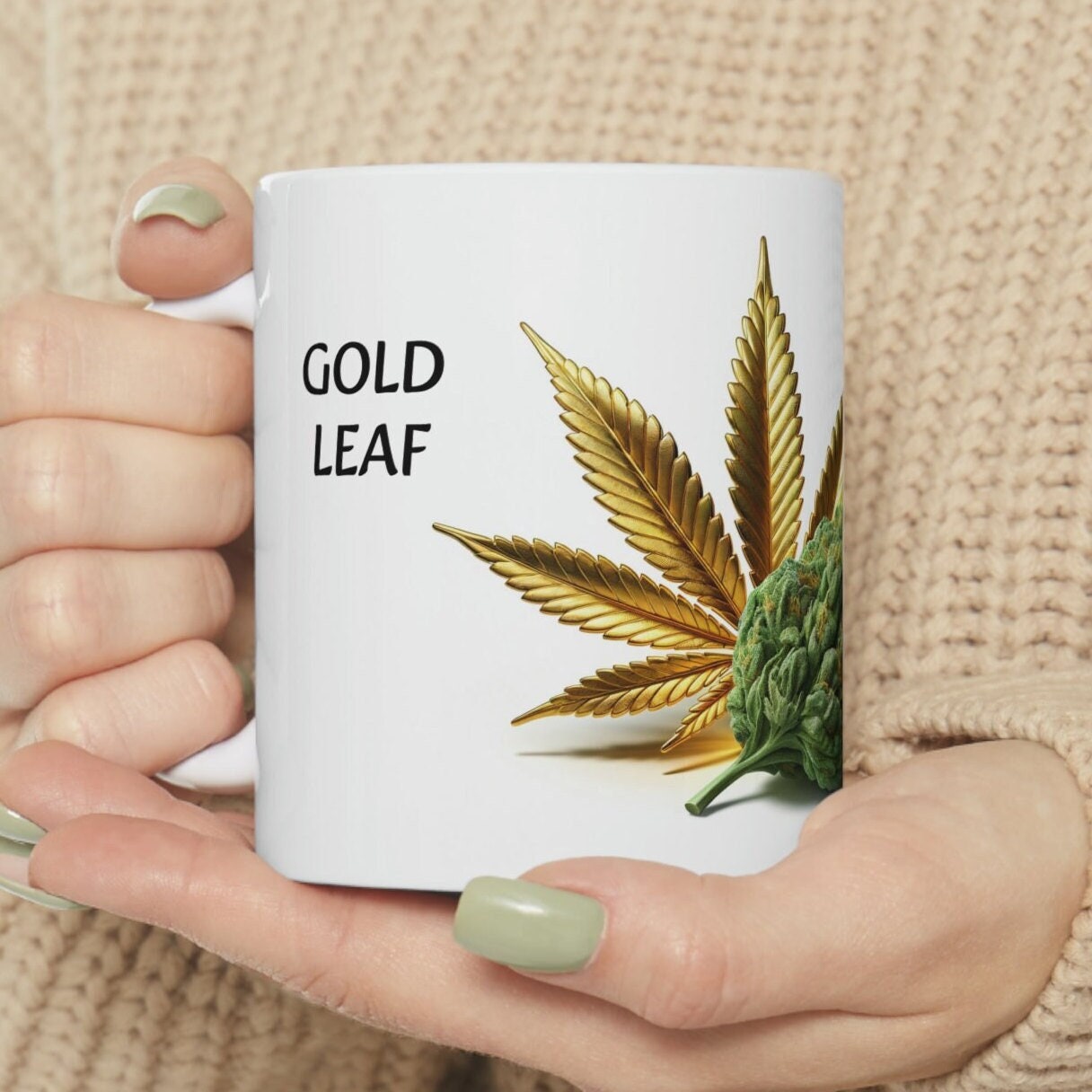 GOLD LEAF - WEED Strain Themed Coffee Mugs - Perfect Gift for Smokers, Stoners, Marijuana Lovers; Wake and Bake Essentials