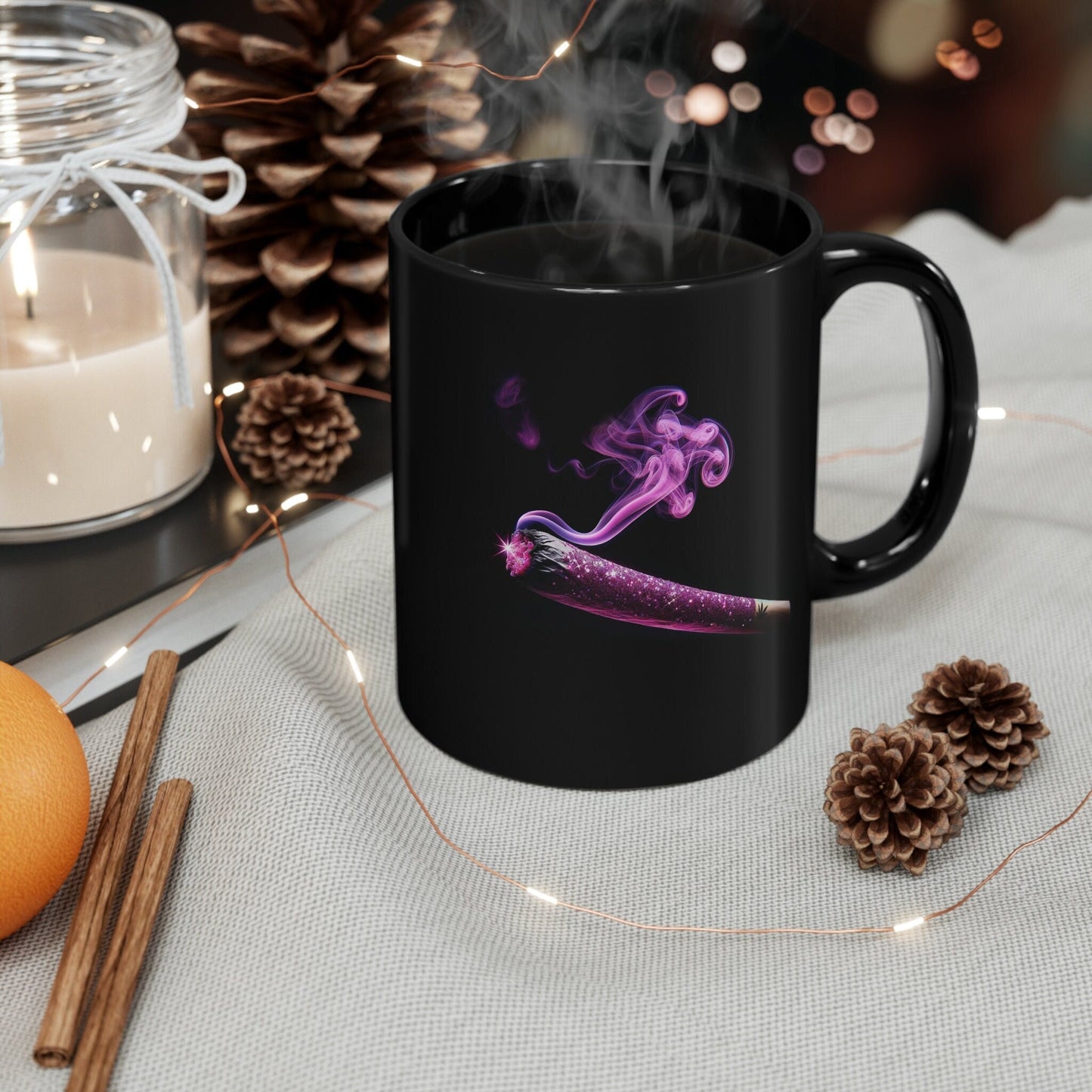 GLITTER JOINT Weed Mug - BLACK Themed Coffee Mugs - Perfect Gift for Smokers, Stoners, Marijuana Lovers, Growers; Smoker Enthusiasts