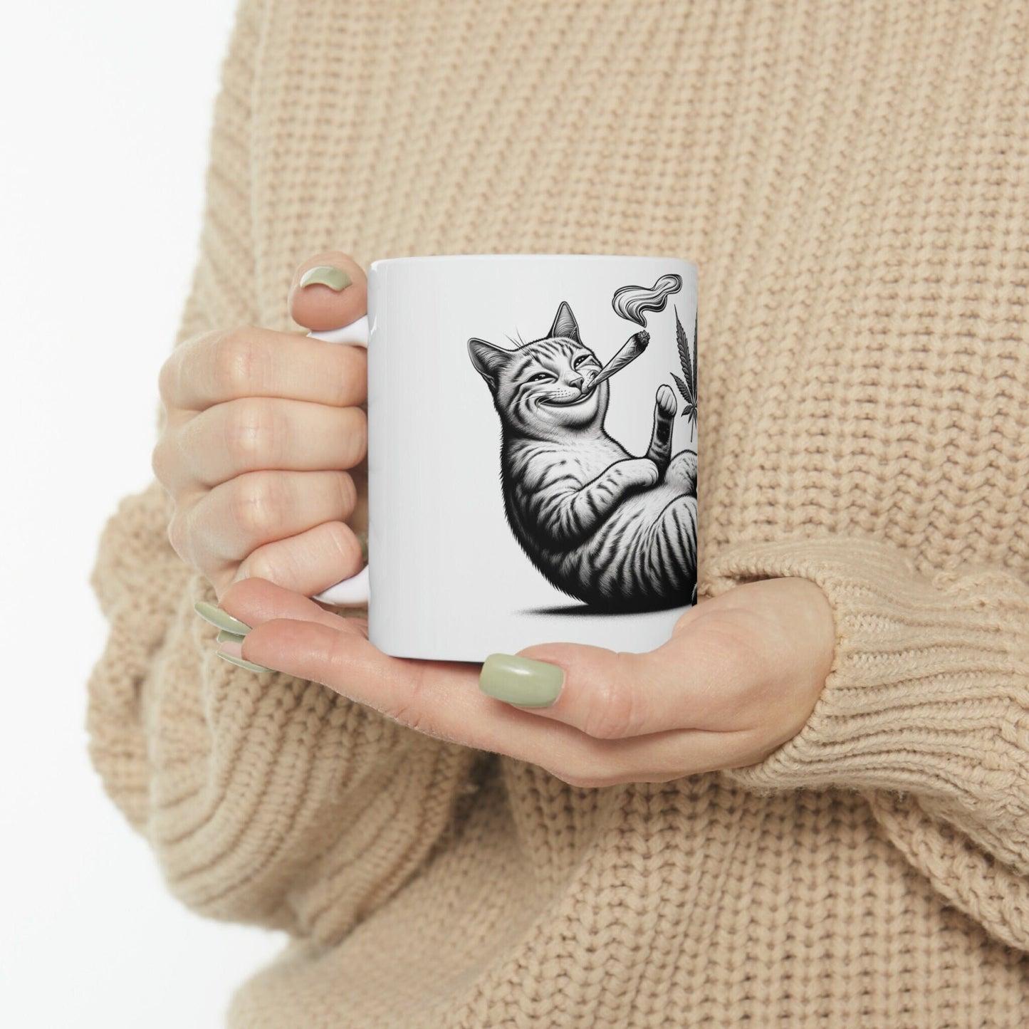Stoner KITTY - WEED Themed Coffee Mugs - Perfect Gift for Smokers, Stoners, Growers; Animal Lovers - Marijuana Mug for Wake and Bake