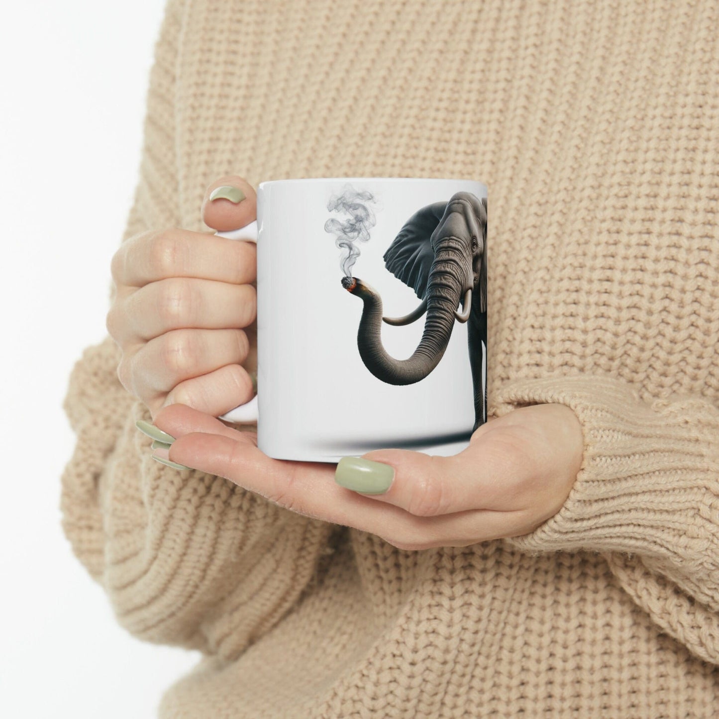 Stoner ELEPHANT - WEED Themed Coffee Mugs - Perfect Gift for Smokers, Stoners, Growers; Animal Lovers - Marijuana Mug for Wake and Bake