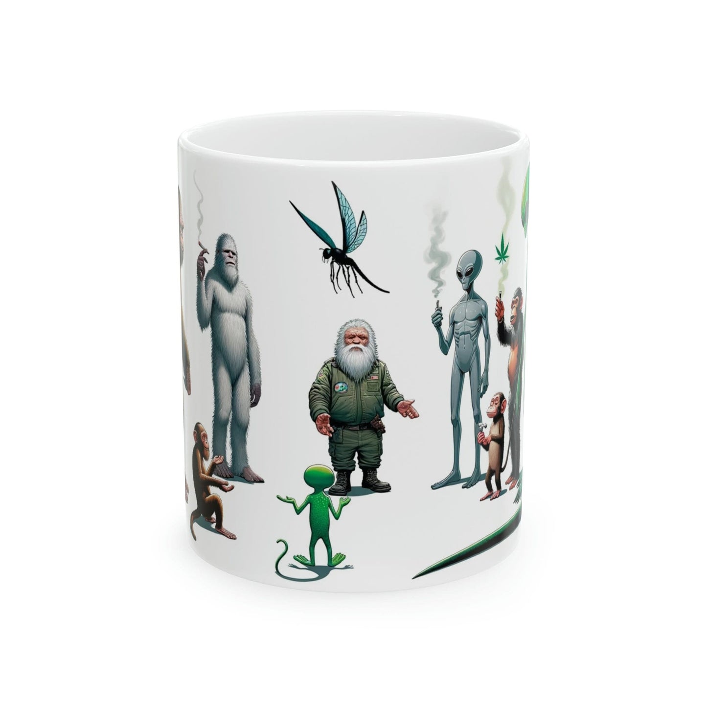 BIGFOOT & ALIEN Circle - WEED Themed Coffee Mugs - Perfect Gift for Smokers, Stoners, Marijuana Lover, Growers; Smokers - Wake and Bake