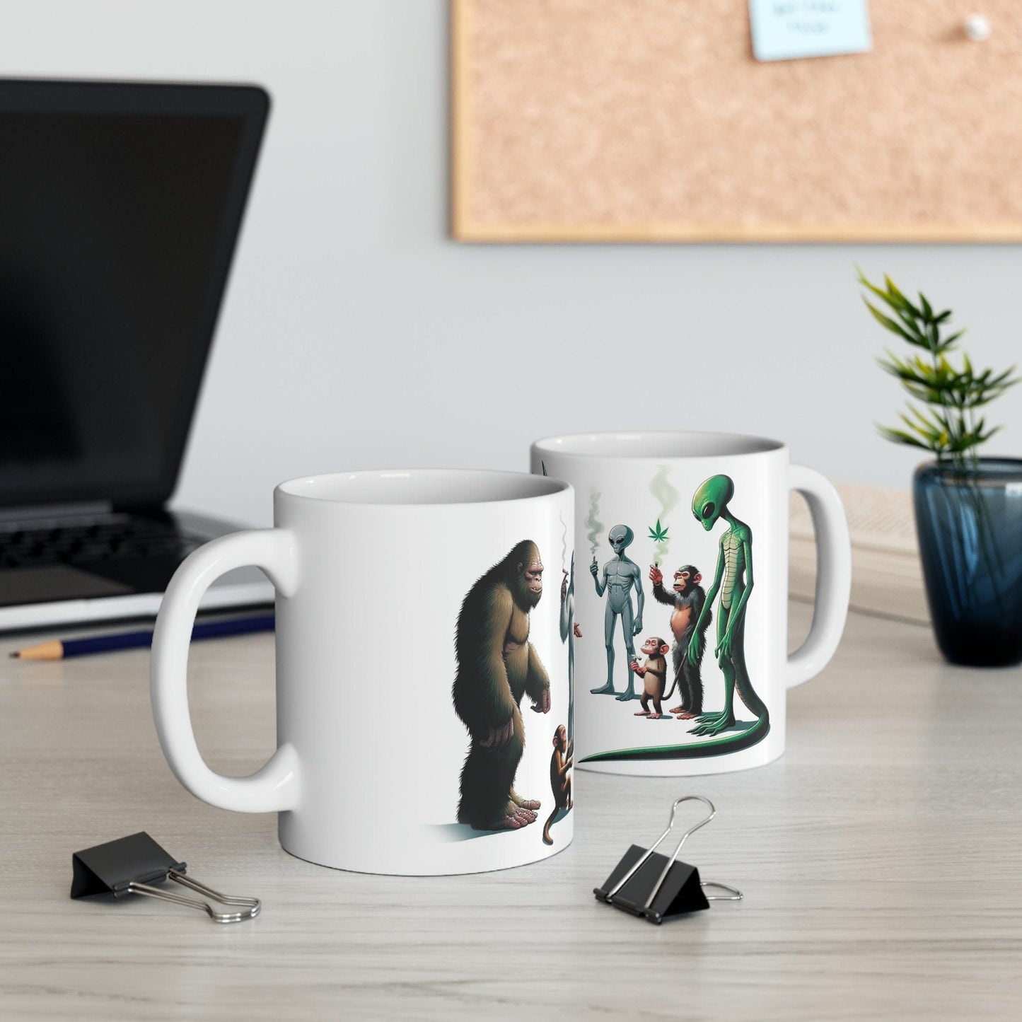 BIGFOOT & ALIEN Circle - WEED Themed Coffee Mugs - Perfect Gift for Smokers, Stoners, Marijuana Lover, Growers; Smokers - Wake and Bake