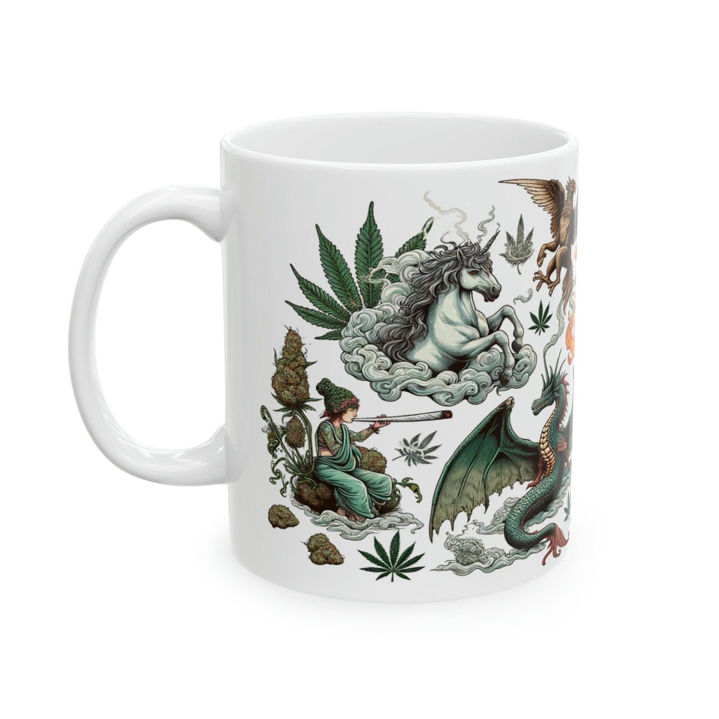 MYTHICAL CREATURES - WEED Themed Coffee Mugs - Perfect Gift for Smokers, Stoners, Marijuana Lovers, Growers; Smoker - Wake and Bake