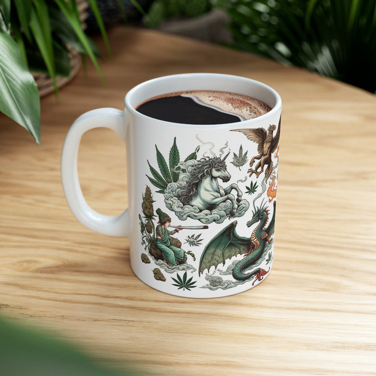 MYTHICAL CREATURES - WEED Themed Coffee Mugs - Perfect Gift for Smokers, Stoners, Marijuana Lovers, Growers; Smoker - Wake and Bake
