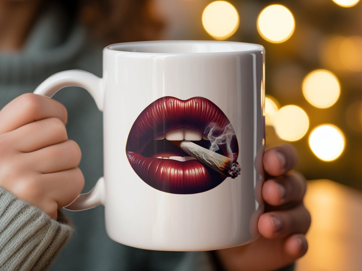 LIPS Joint Mug - WEED Themed Coffee Mugs - Perfect Gift for Smokers, Stoners, Marijuana Lovers, Growers; Smoker Enthusiasts