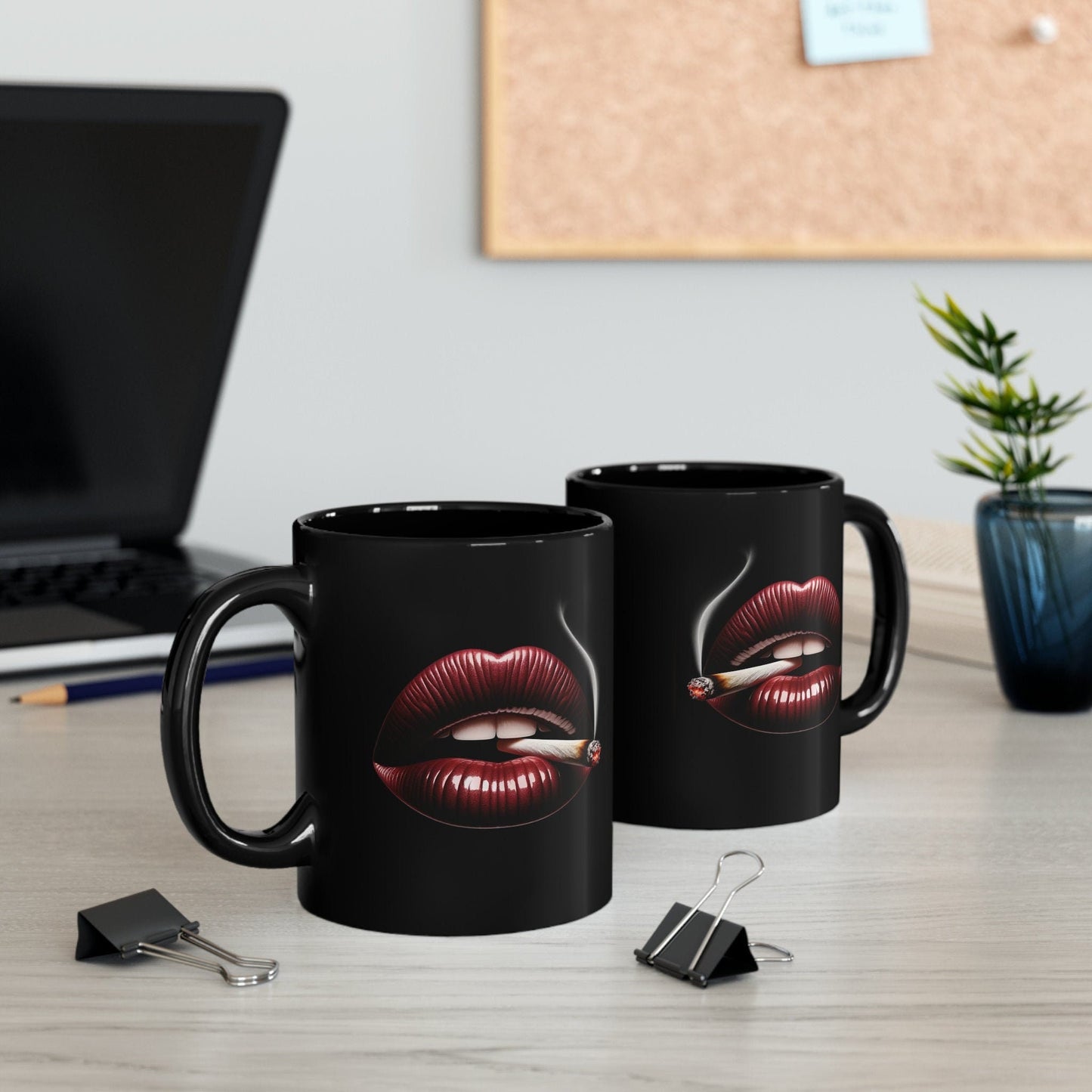 LIPS Joint Mug - BLACK Themed Coffee Mugs - Perfect Gift for Smokers, Stoners, Marijuana Lovers, Growers; Smoker Enthusiasts