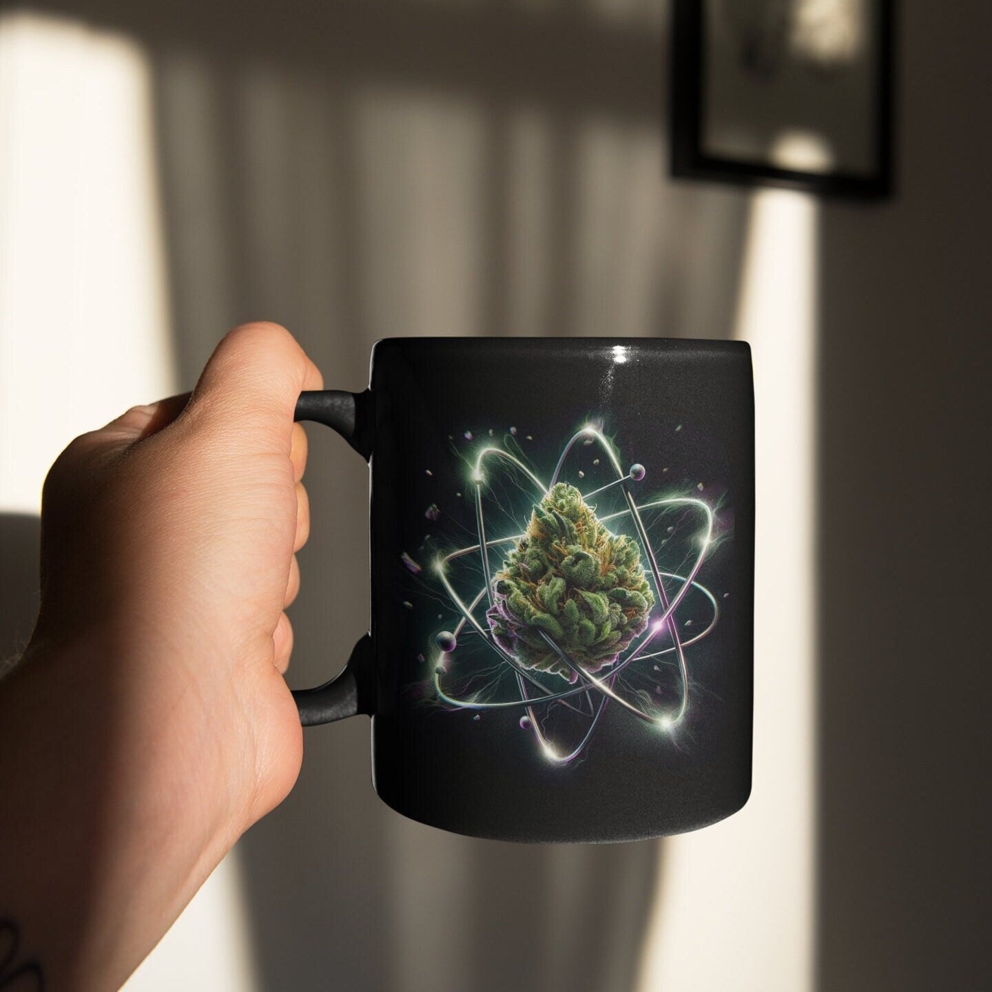 ATOMIC WEED Mug - BLACK Themed Coffee Mugs - Perfect Gift for Smokers, Stoners, Marijuana Lovers, Growers; Weed or Space Lovers