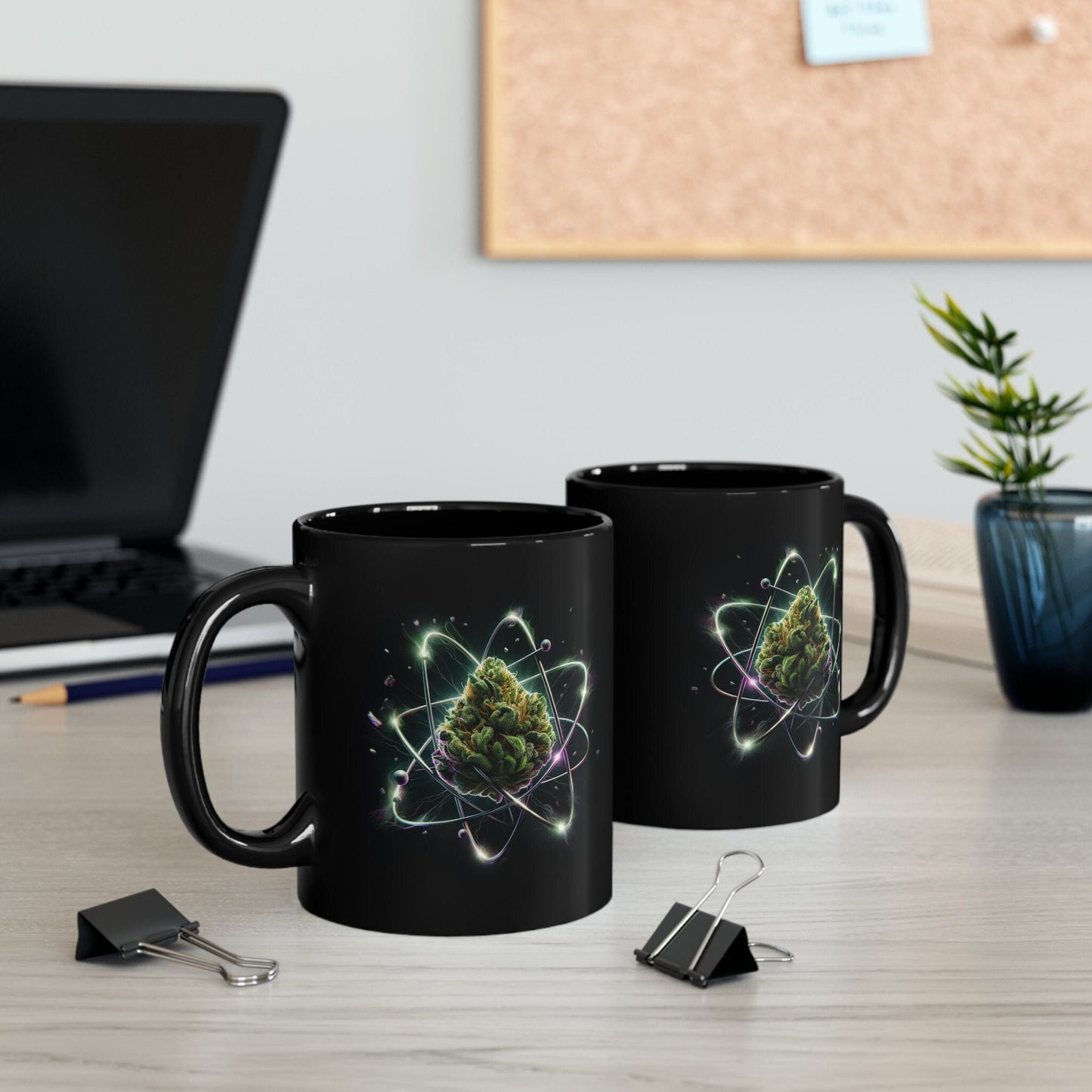 ATOMIC WEED Mug - BLACK Themed Coffee Mugs - Perfect Gift for Smokers, Stoners, Marijuana Lovers, Growers; Weed or Space Lovers