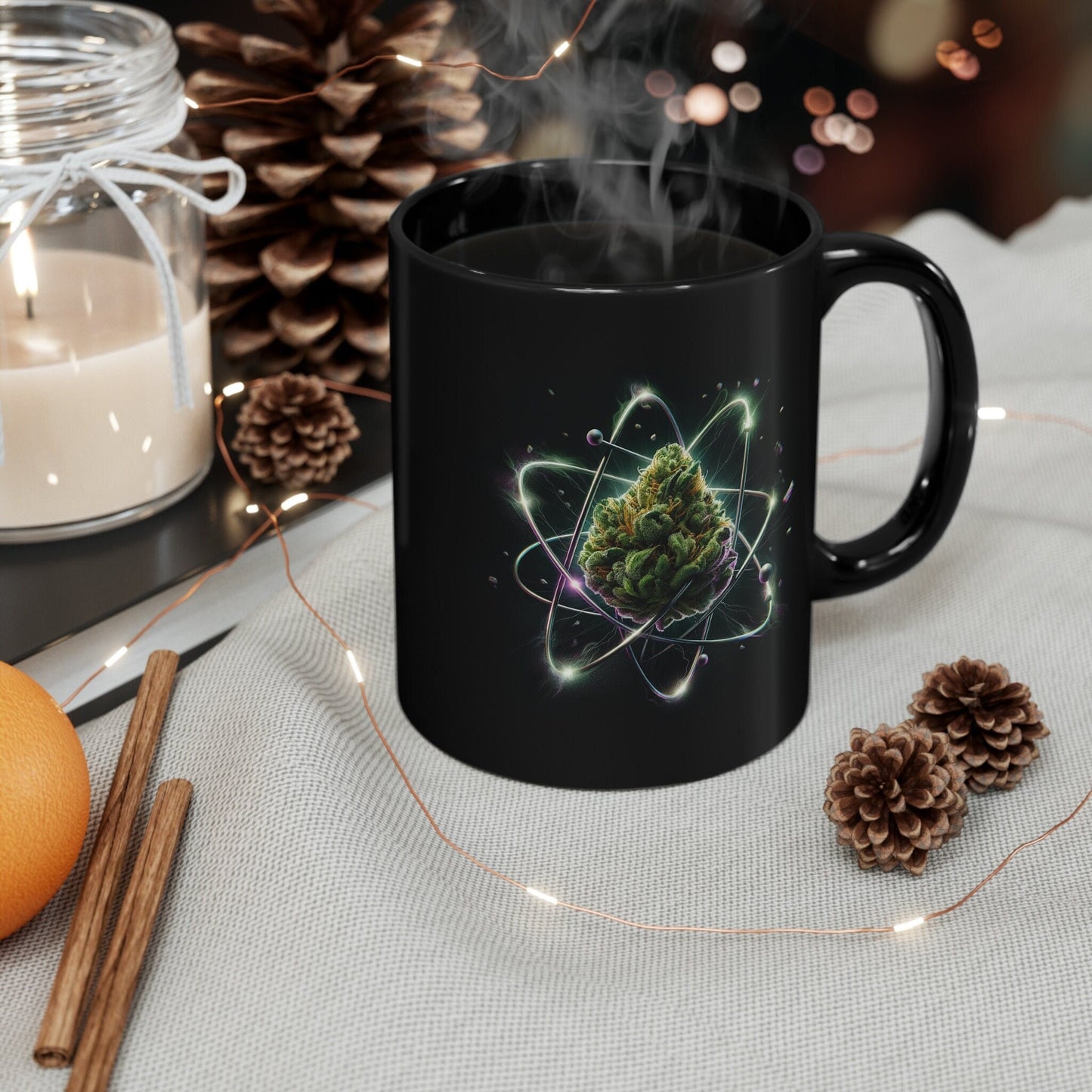 ATOMIC WEED Mug - BLACK Themed Coffee Mugs - Perfect Gift for Smokers, Stoners, Marijuana Lovers, Growers; Weed or Space Lovers